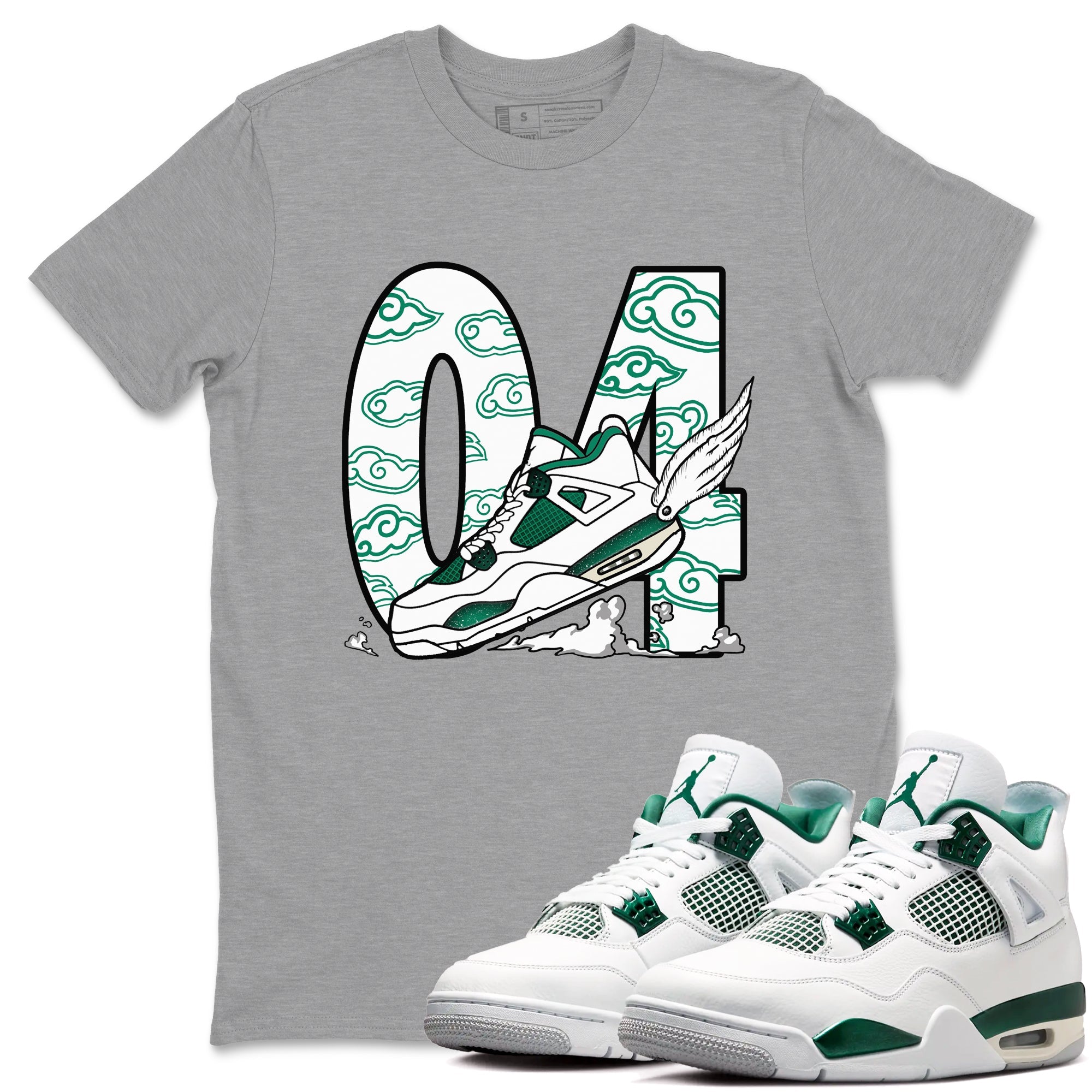 4s Oxidized Green shirts to match jordans Fly To The Clouds sneaker match tees Air Jordan 4 Oxidized Green Drip Gear Zone streetwear brand Heather Grey 1 unisex cotton tee