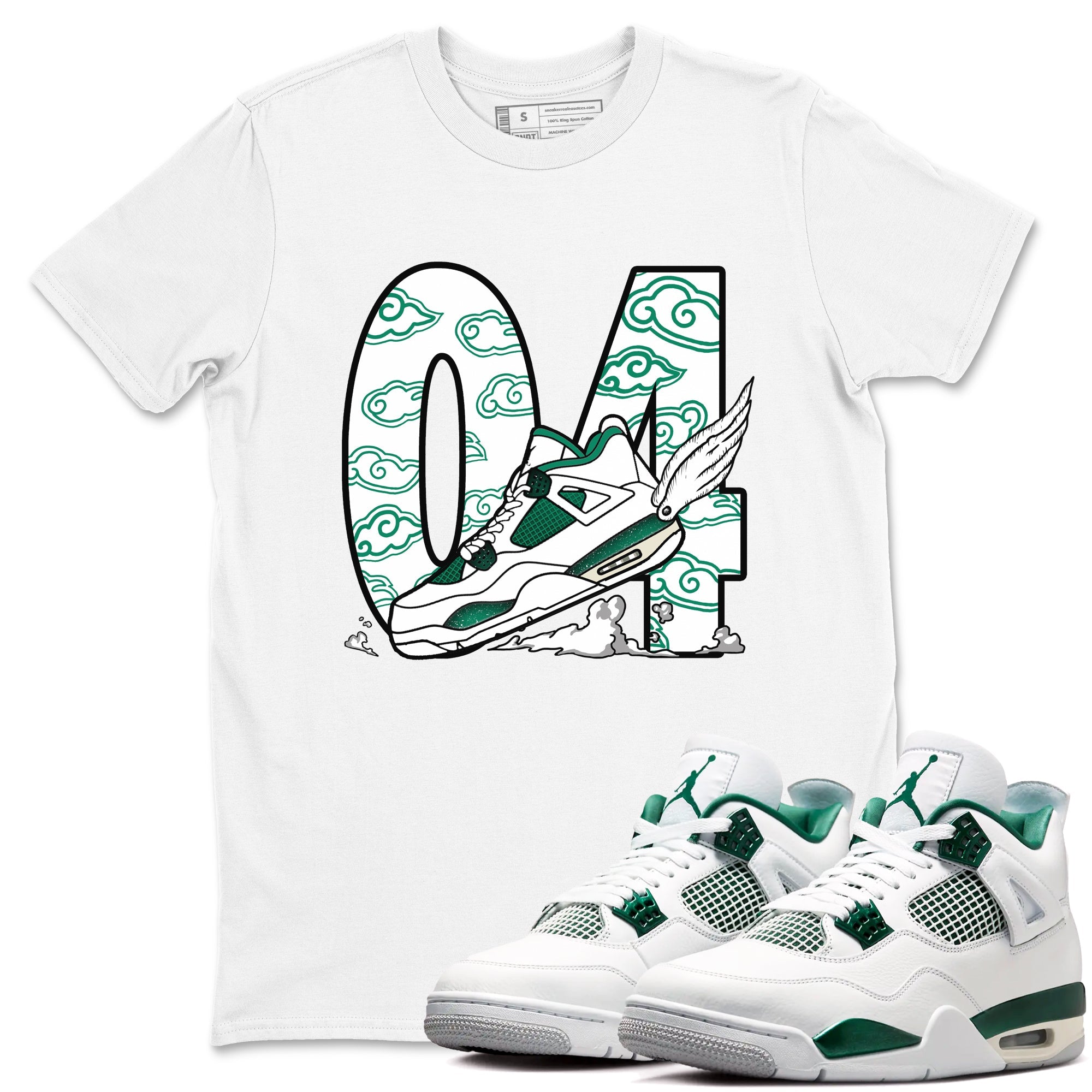 4s Oxidized Green shirts to match jordans Fly To The Clouds sneaker match tees Air Jordan 4 Oxidized Green Drip Gear Zone streetwear brand White 1 unisex cotton tee