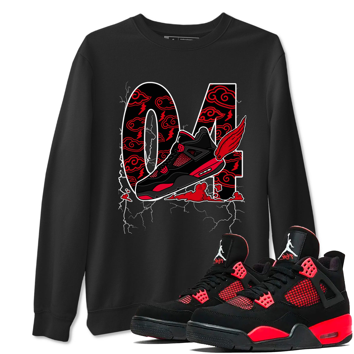 4s Red Thunder shirts to match jordans Fly To The Clouds sneaker match tees Air Jordan 4 Red Thunder Drip Gear Zone streetwear brand Black 1 unisex cotton tee