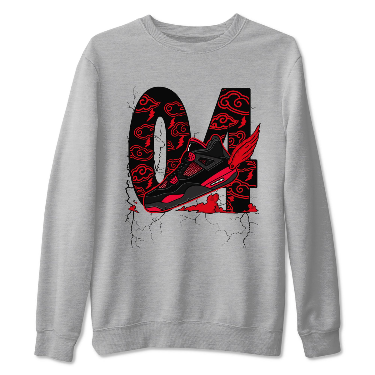 4s Red Thunder shirts to match jordans Fly To The Clouds sneaker match tees Air Jordan 4 Red Thunder Drip Gear Zone streetwear brand Heather Grey 2 unisex cotton tee