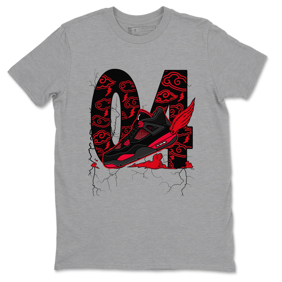 4s Red Thunder shirts to match jordans Fly To The Clouds sneaker match tees Air Jordan 4 Red Thunder Drip Gear Zone streetwear brand Heather Grey 2 unisex cotton tee