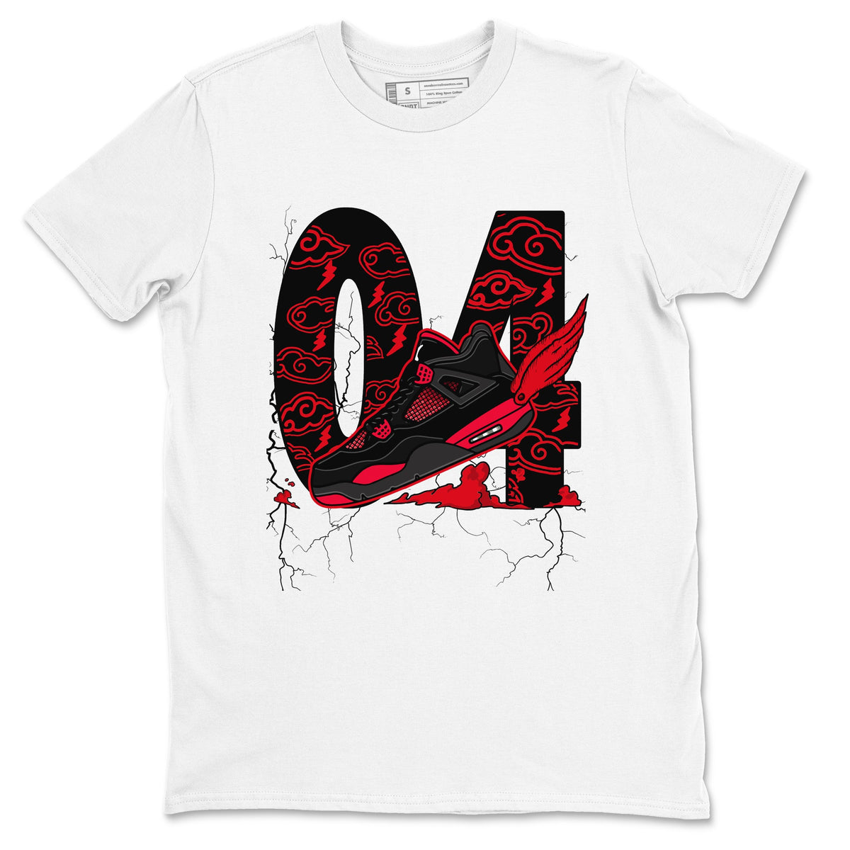 4s Red Thunder shirts to match jordans Fly To The Clouds sneaker match tees Air Jordan 4 Red Thunder Drip Gear Zone streetwear brand White 2 unisex cotton tee