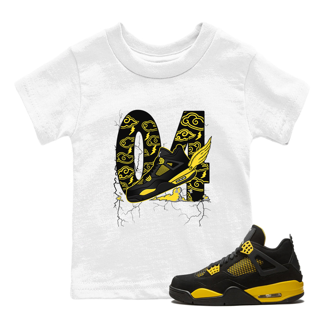 AJ4 Thunder shirts to match jordans Fly To The Clouds sneaker match tees Air Jordan 4 Thunder Drip Gear Zone streetwear brand Baby and Youth White 1 cotton tee