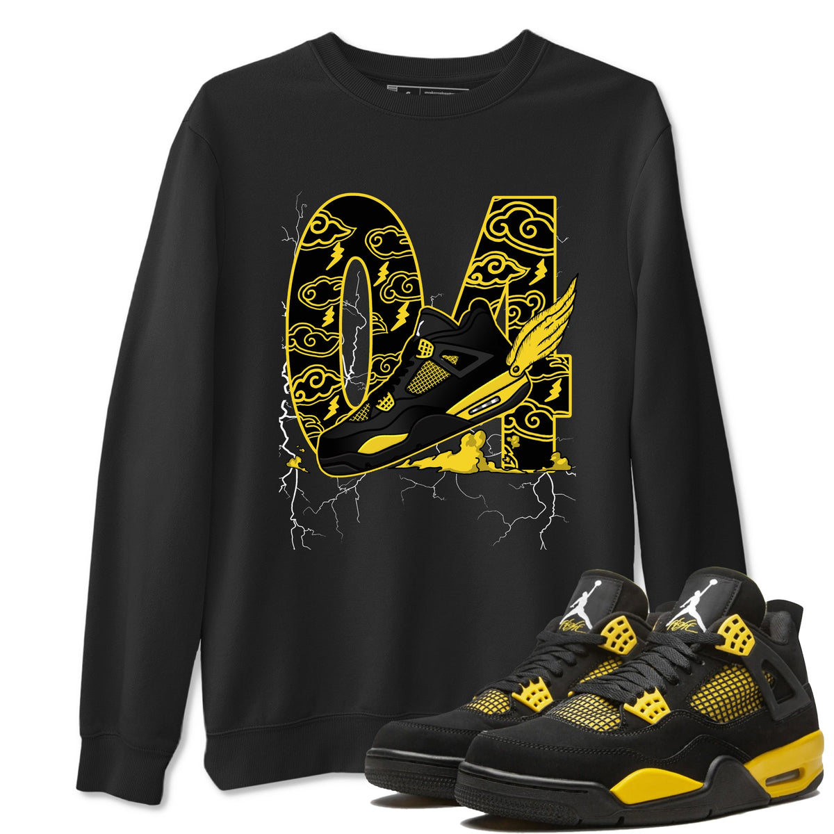 AJ4 Thunder shirts to match jordans Fly To The Clouds sneaker match tees Air Jordan 4 Thunder Drip Gear Zone streetwear brand Black 1 unisex cotton tee