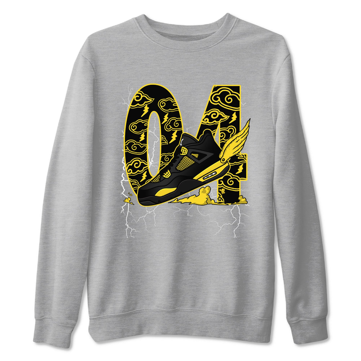 AJ4 Thunder shirts to match jordans Fly To The Clouds sneaker match tees Air Jordan 4 Thunder Drip Gear Zone streetwear brand Heather Grey 2 unisex cotton tee