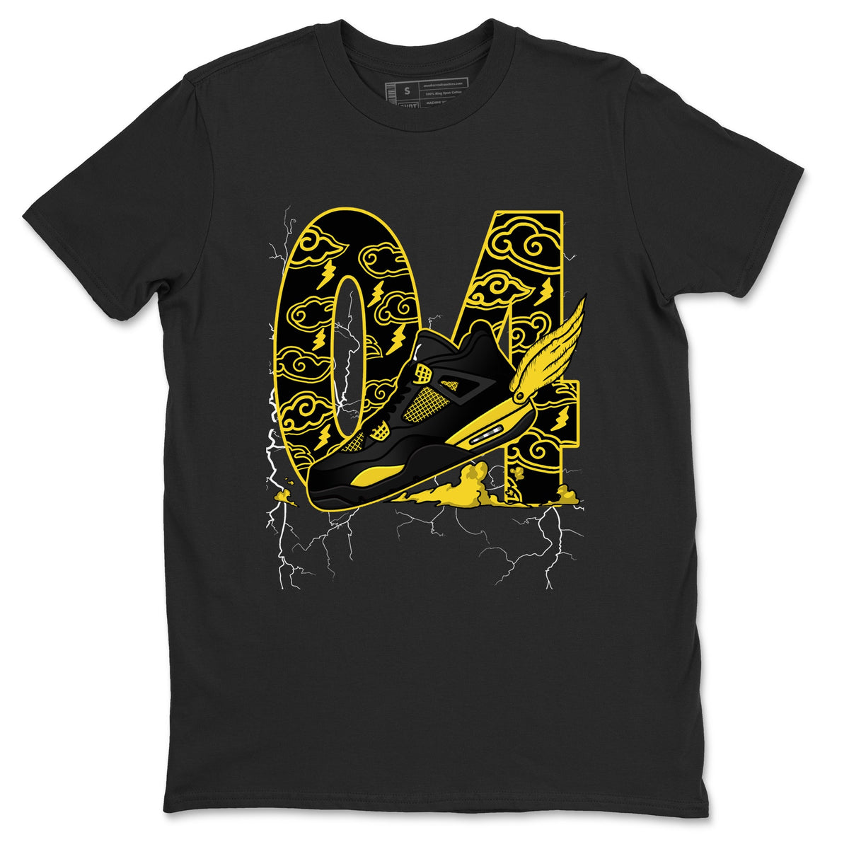 AJ4 Thunder shirts to match jordans Fly To The Clouds sneaker match tees Air Jordan 4 Thunder Drip Gear Zone streetwear brand Black 2 unisex cotton tee