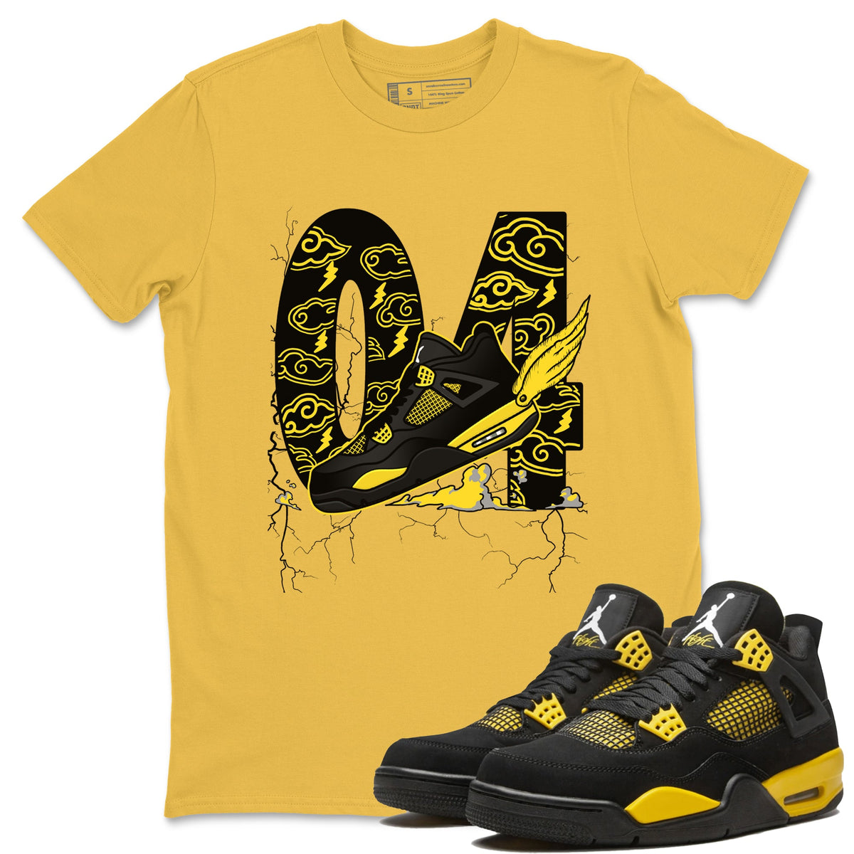 AJ4 Thunder shirts to match jordans Fly To The Clouds sneaker match tees Air Jordan 4 Thunder Drip Gear Zone streetwear brand Daisy 1 unisex cotton tee