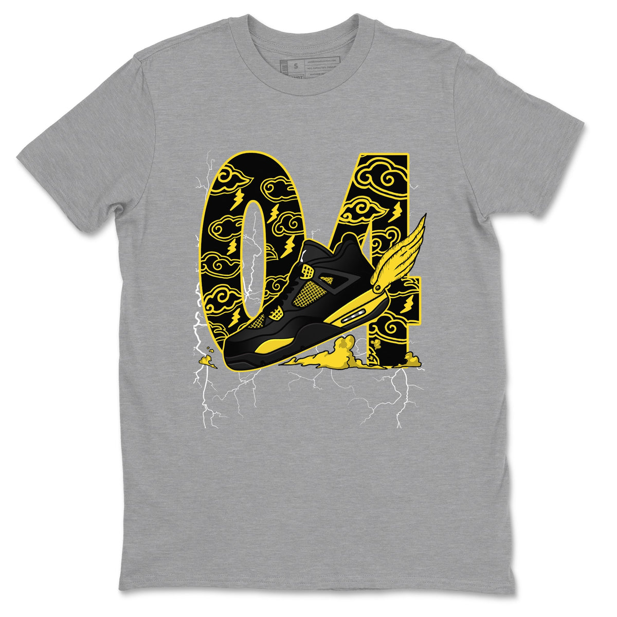 AJ4 Thunder shirts to match jordans Fly To The Clouds sneaker match tees Air Jordan 4 Thunder Drip Gear Zone streetwear brand Heather Grey 2 unisex cotton tee