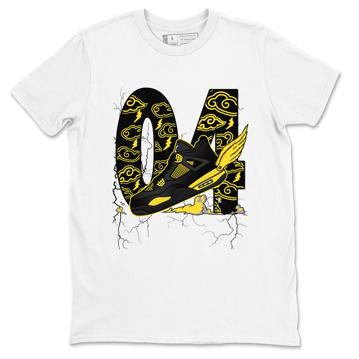 AJ4 Thunder shirts to match jordans Fly To The Clouds sneaker match tees Air Jordan 4 Thunder Drip Gear Zone streetwear brand White 2 unisex cotton tee