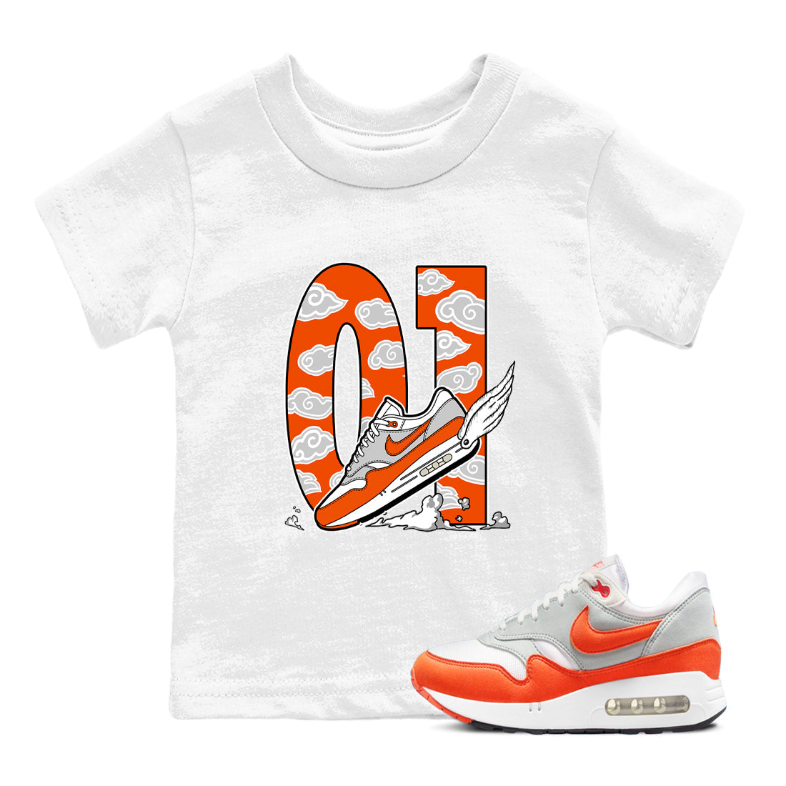 Air Max 1 OG '86 'Summit White and Cosmic Clay shirts to match jordans Fly To The Clouds sneaker match tees Air Max 1 Cosmic Clay match shoes to clothes Drip Gear Zone Youth Baby White 1 tee
