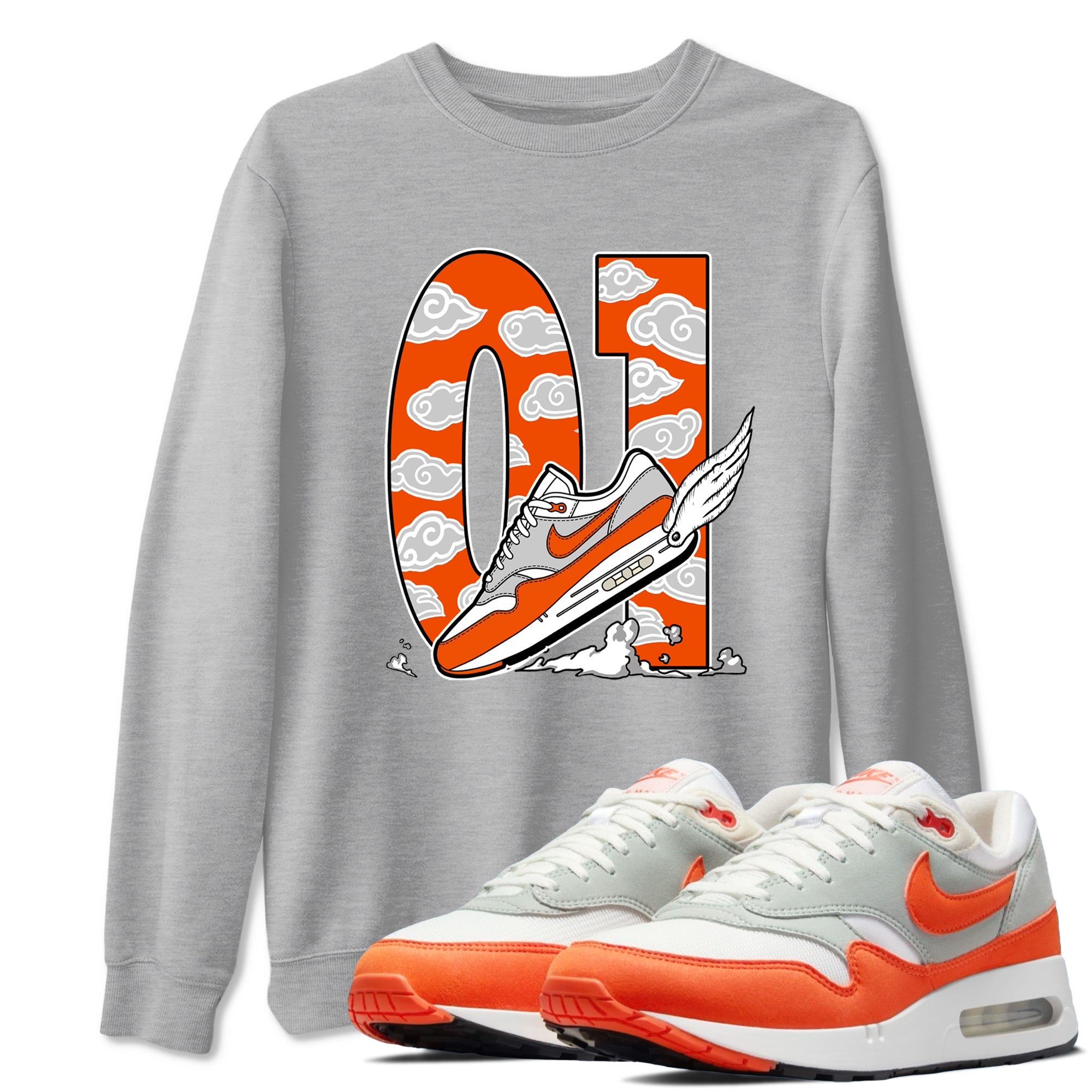Air Max 1 OG '86 'Summit White and Cosmic Clay shirts to match jordans Fly To The Clouds sneaker match tees Air Max 1 Cosmic Clay match shoes to clothes Drip Gear Zone unisex cotton Heather Grey 1 shirts