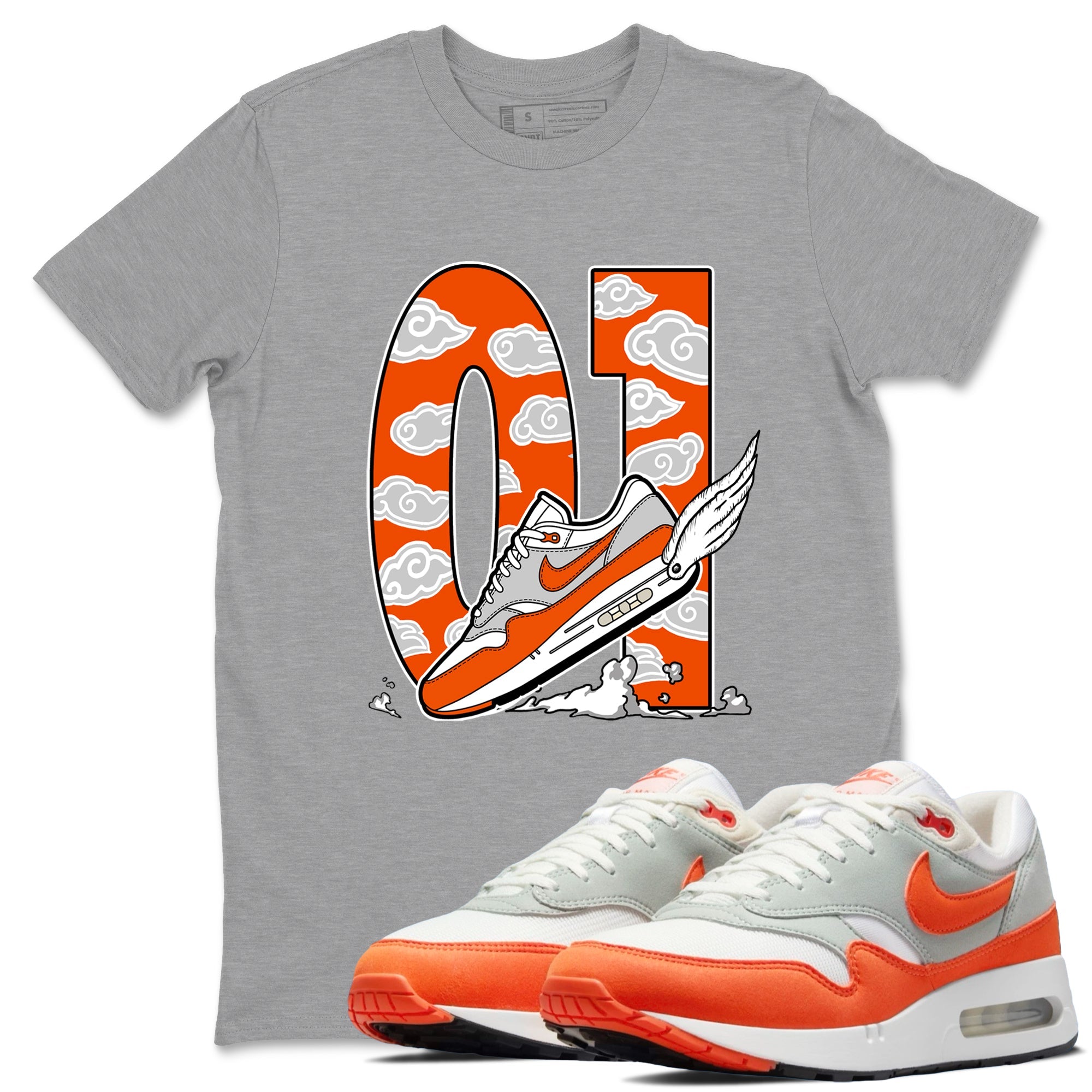 Air Max 1 OG '86 'Summit White and Cosmic Clay shirts to match jordans Fly To The Clouds sneaker match tees Air Max 1 Cosmic Clay match shoes to clothes Drip Gear Zone unisex cotton Heather Grey 1 shirts