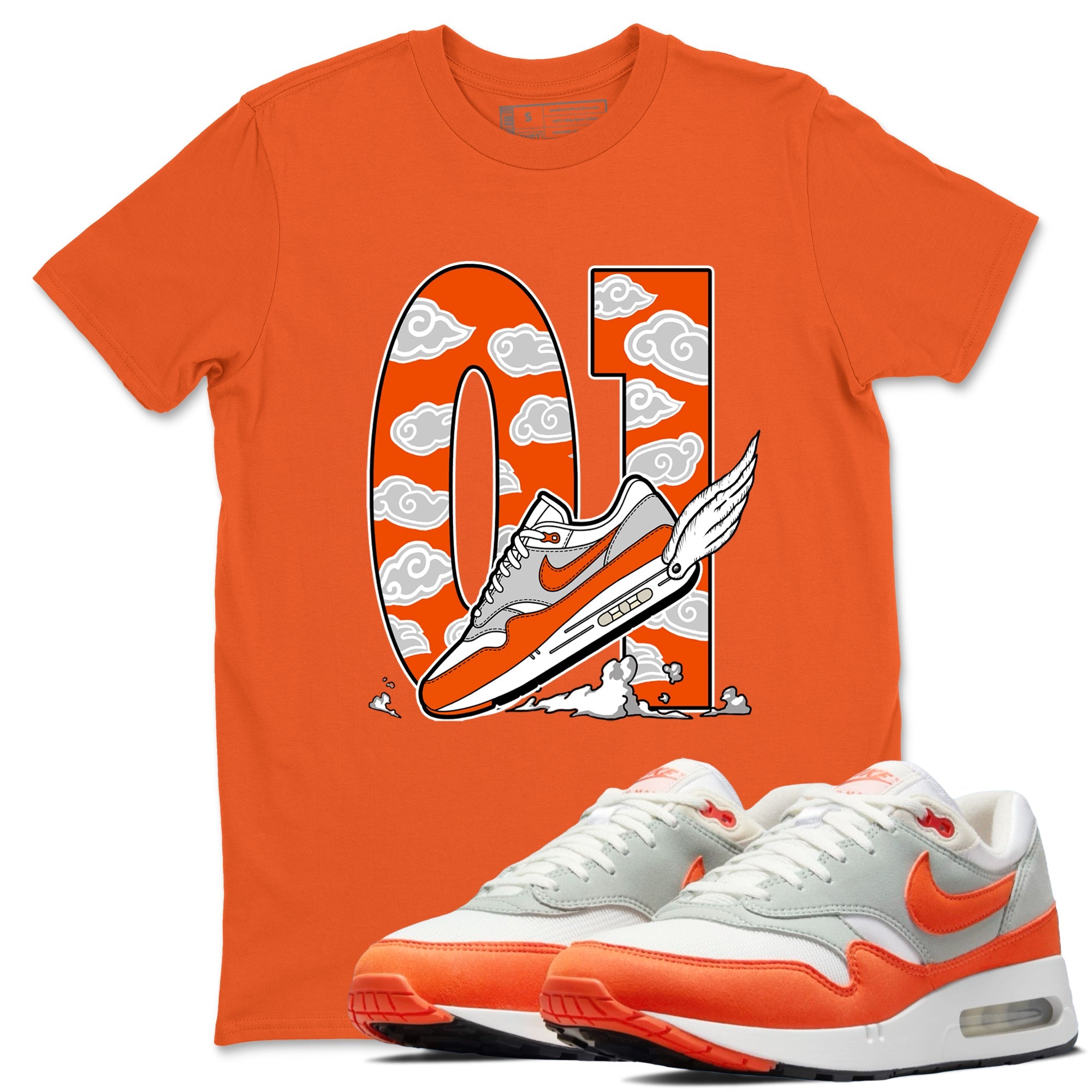 Air Max 1 OG '86 'Summit White and Cosmic Clay shirts to match jordans Fly To The Clouds sneaker match tees Air Max 1 Cosmic Clay match shoes to clothes Drip Gear Zone unisex cotton Orange 1 shirts