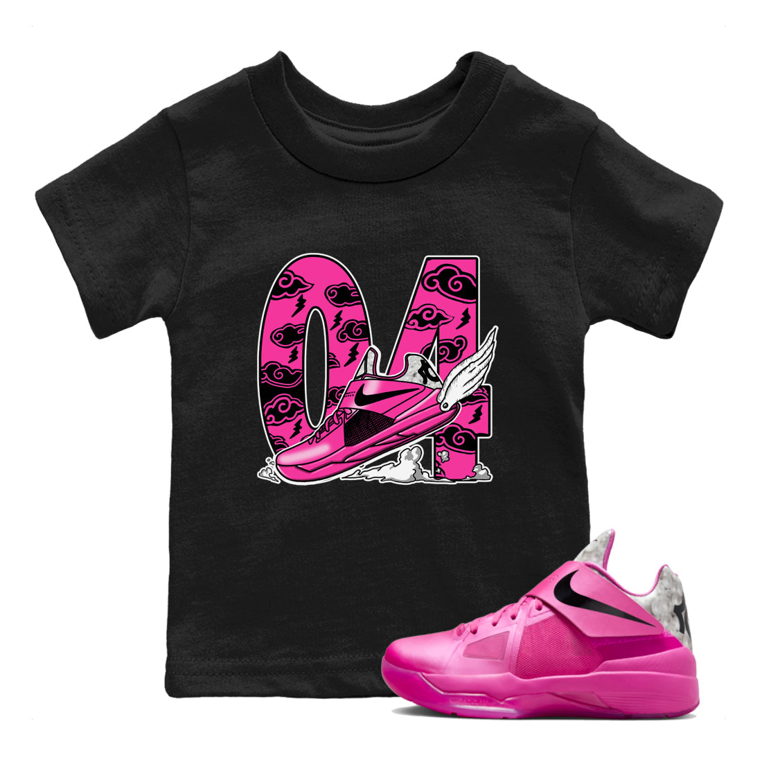 Nike KD 4 Retro Aunt Pearl shirts to match jordans Fly To The Clouds sneaker match tees Nike KD 4 Aunt Pearl match shoes to clothes Drip Gear Zone Youth Baby Black 1 tee