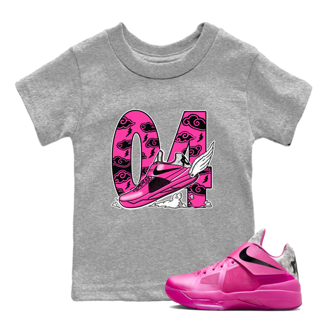 Nike KD 4 Retro Aunt Pearl shirts to match jordans Fly To The Clouds sneaker match tees Nike KD 4 Aunt Pearl match shoes to clothes Drip Gear Zone Youth Baby Heather Grey 1 tee