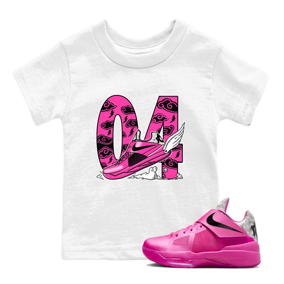 Nike KD 4 Retro Aunt Pearl shirts to match jordans Fly To The Clouds sneaker match tees Nike KD 4 Aunt Pearl match shoes to clothes Drip Gear Zone Youth Baby White 1 tee