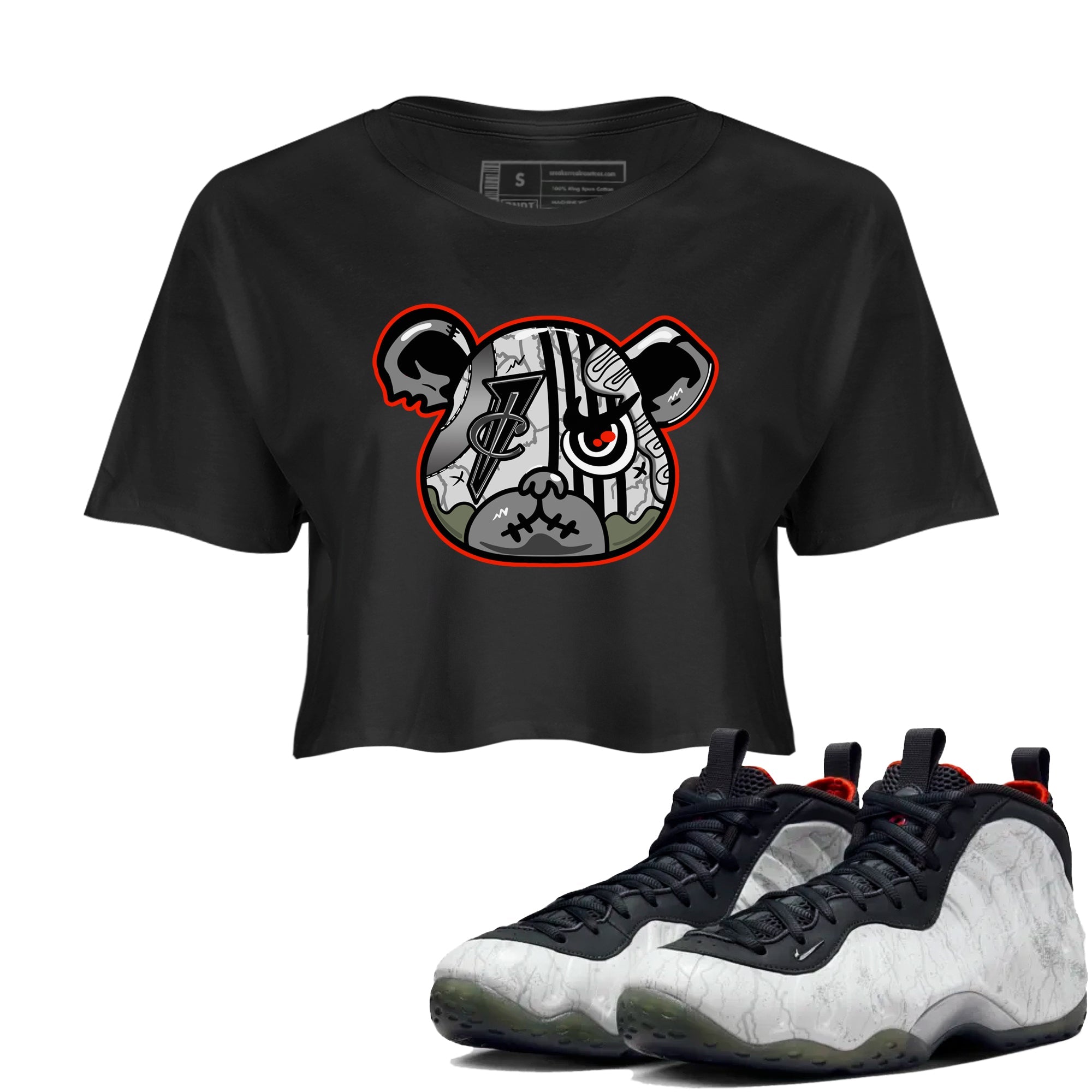 Foams One Jin shirts to match jordans Foamposite Bear sneaker match tees Air Foamposite One Jin match shoes to clothes Drip Gear Zone unisex cotton Black 1 crop tee