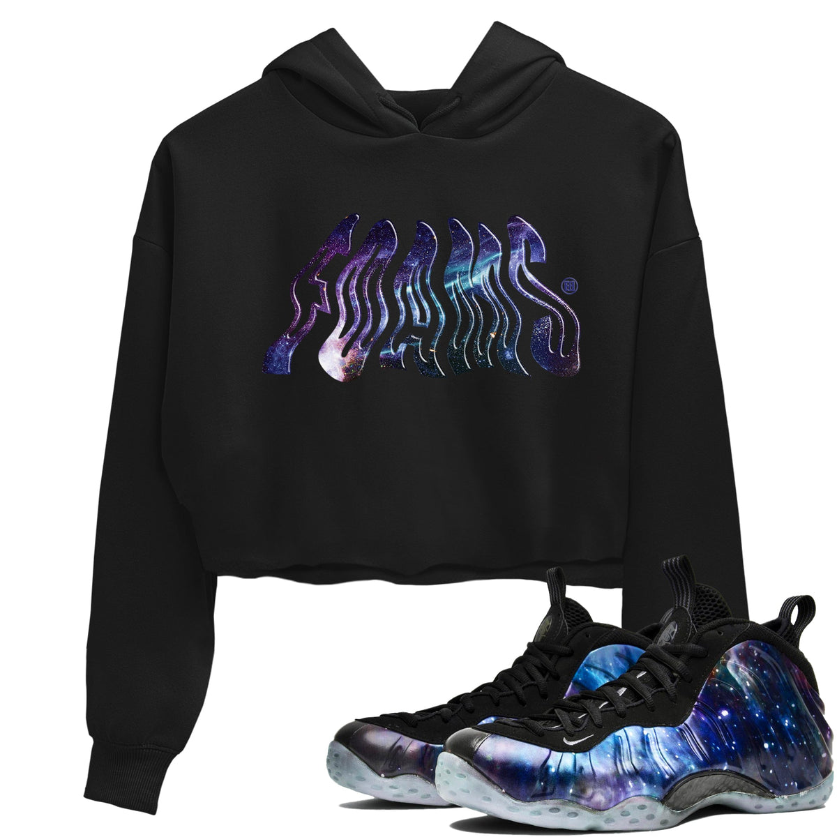 Air Foamposite One Galaxy shirts to match jordans Foams sneaker match tees Foams One Galaxy match shoes to clothes Drip Gear Zone unisex cotton Black 1 crop tee