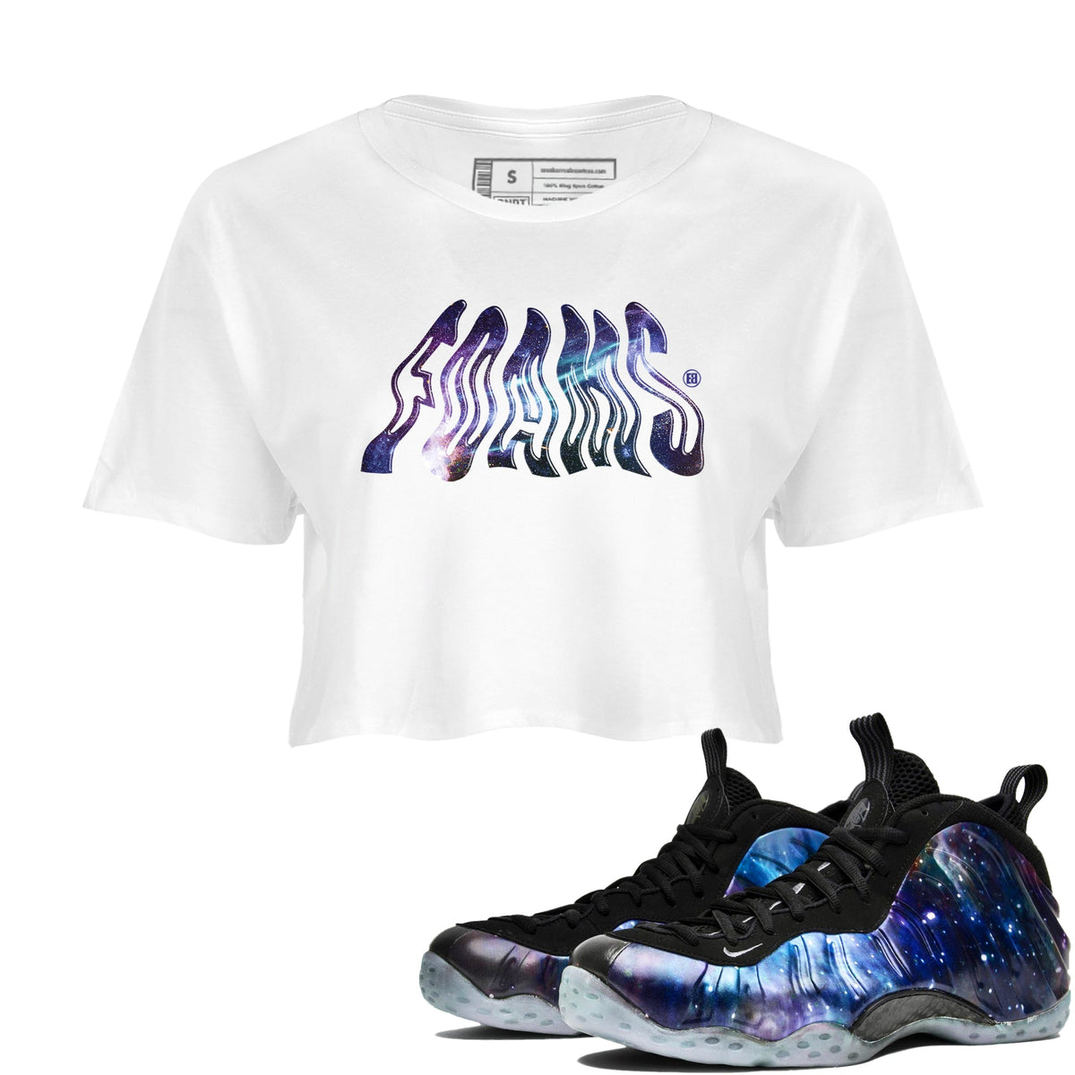 Air Foamposite One Galaxy shirts to match jordans Foams sneaker match tees Foams One Galaxy match shoes to clothes Drip Gear Zone unisex cotton White 1 crop tee