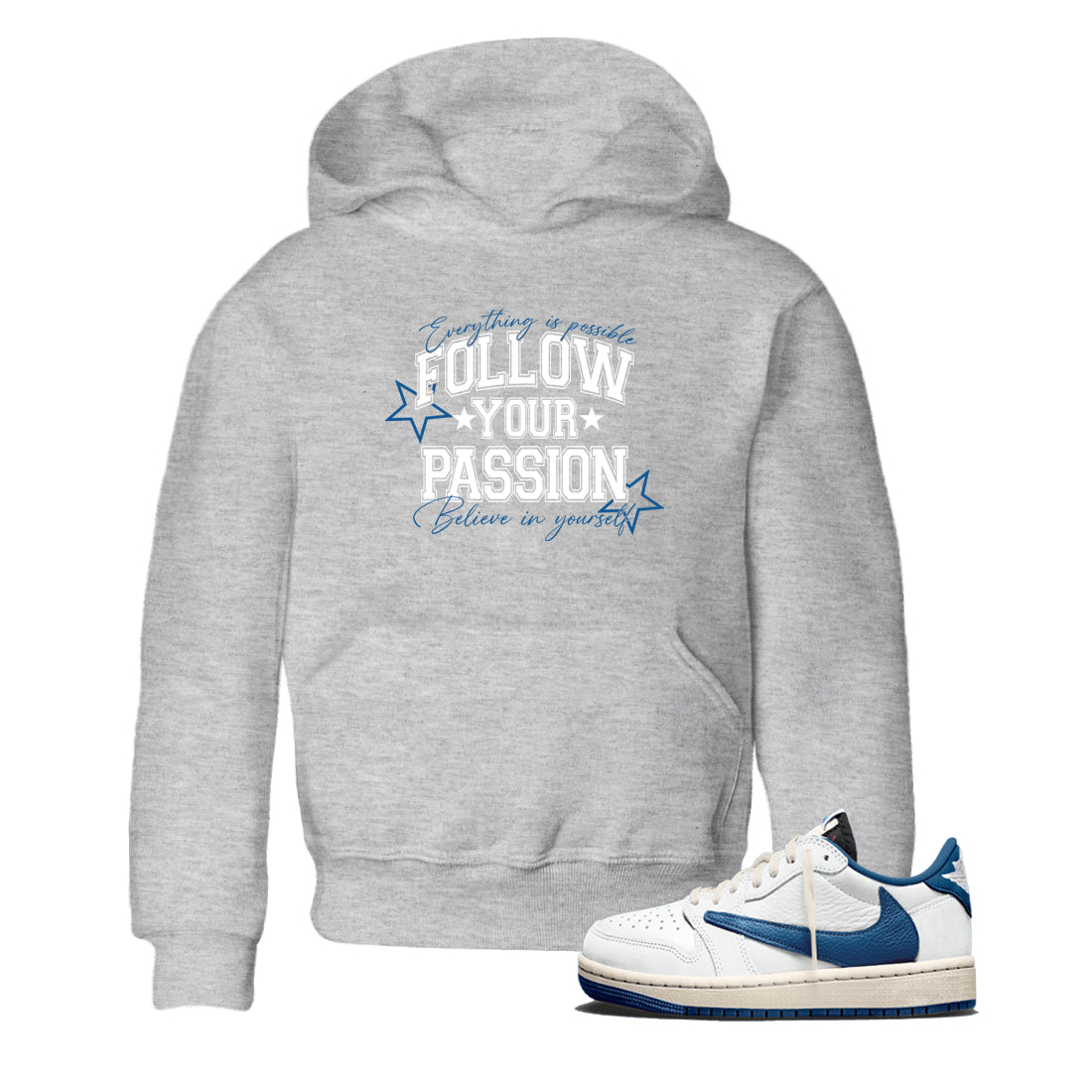 Sneaker match tees  Sneaker Tees To Match Air Jordan 1 Travis Scott Fragment Sneakers  Follow Your Passion Kids Graphic T-Shirt Heather Grey 1