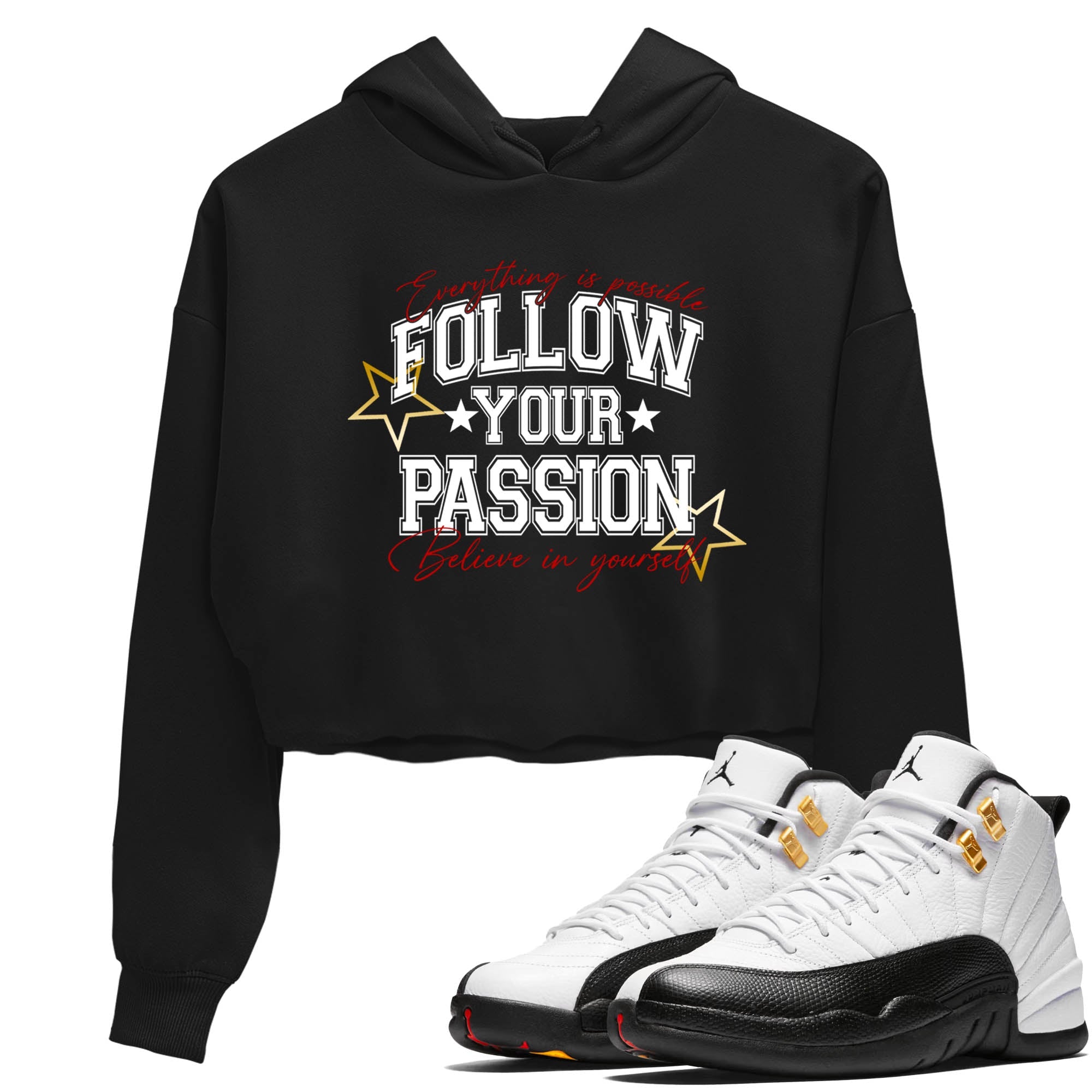 Sneaker Threads  Sneaker Tees To Match Air Jordan 12 Taxi  Follow Your Passion Crop Tee Black 1. Perfect for Jordan releases 2025 colorways.