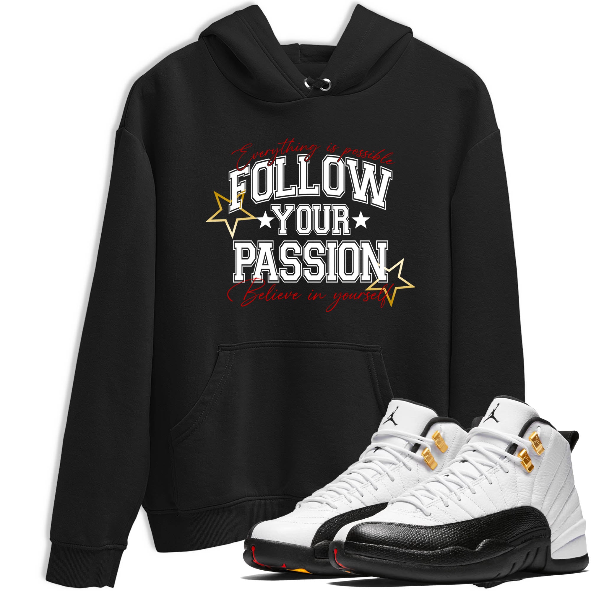 Sneaker Threads  Sneaker Tees To Match Air Jordan 12 Taxi  Follow Your Passion Graphic Tee Black 1. Perfect for Jordan releases 2025 colorways.