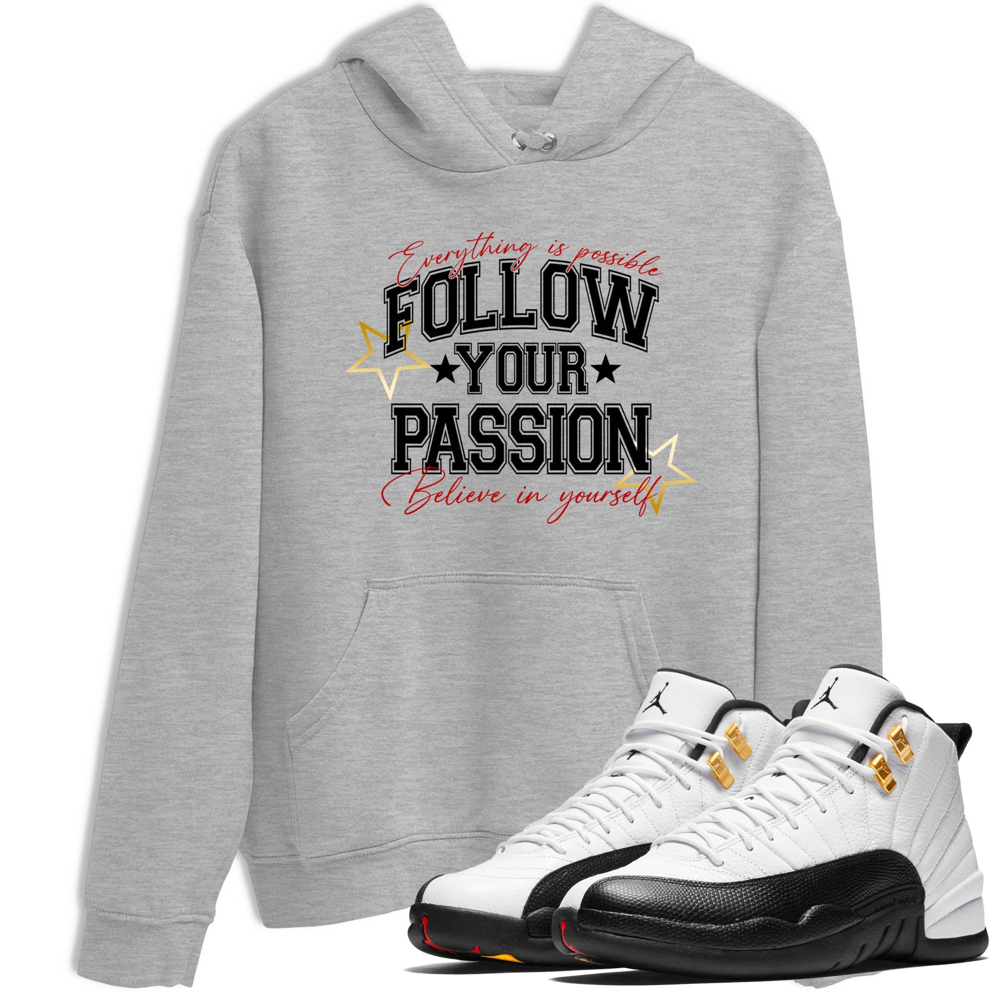 Sneaker Threads  Sneaker Tees To Match Air Jordan 12 Taxi  Follow Your Passion Graphic Tee Heather Grey 1. Perfect for Jordan releases 2025 colorways.