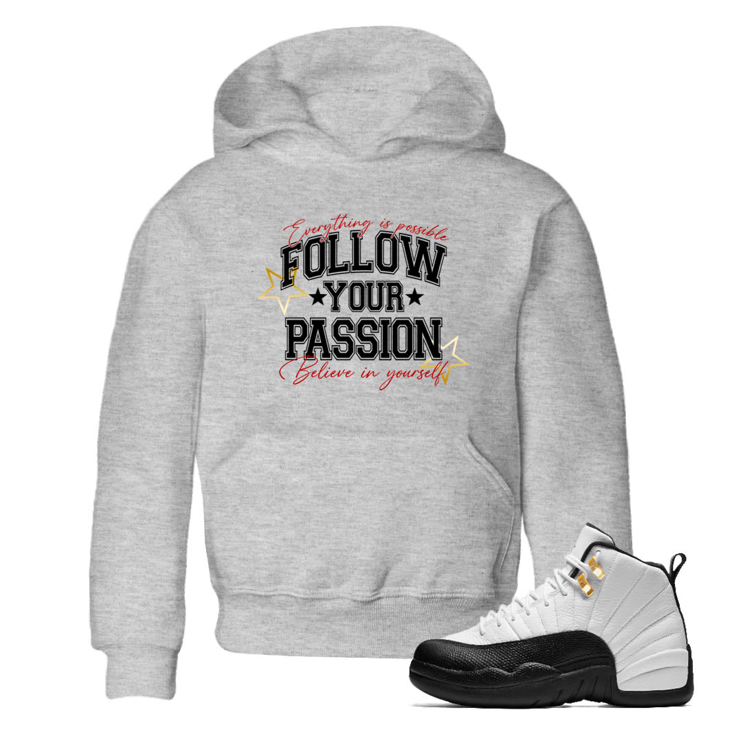 Sneaker Threads  Sneaker Tees To Match Air Jordan 12 Taxi  Follow Your Passion Youth Graphic Tee Heather Grey 1. Perfect for Jordan releases 2025 colorways.