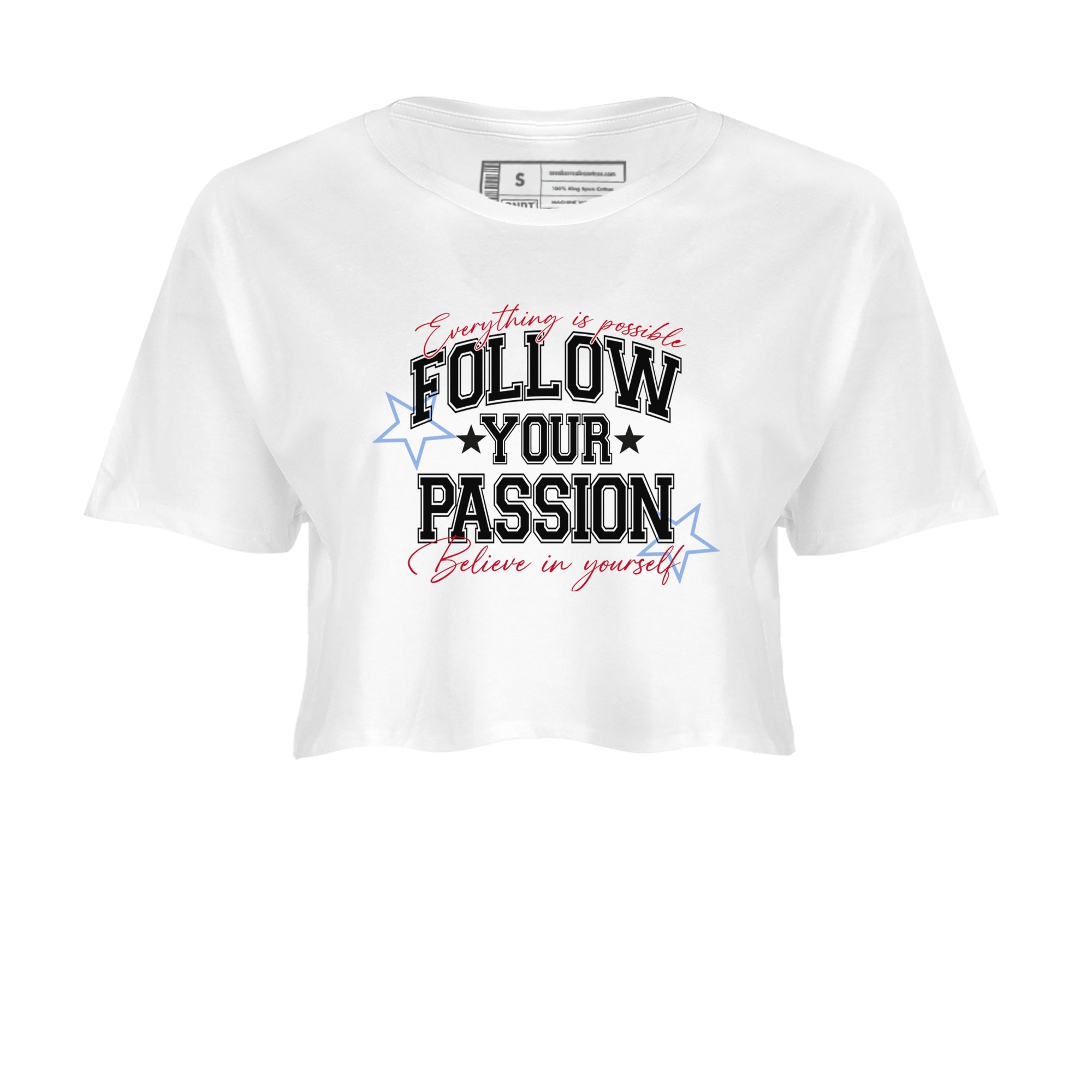 5s Fire Red Sneaker match tees  Sneaker Tees To Match Jordan 5 Retro Fire Red Sneakers  Follow Your Passion Crop Graphic T-Shirt White 2