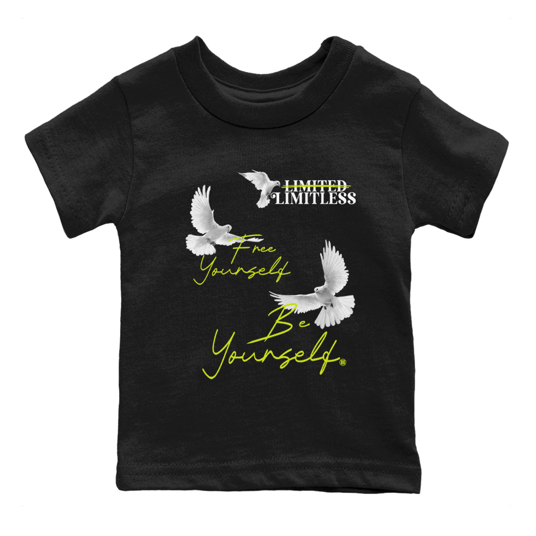 Foams One Black Volt shirts to match jordans Free Yourself Be Yourself sneaker match tees Air Foamposite One Black Volt match shoes to clothes Drip Gear Zone Youth Baby Black 2 tee