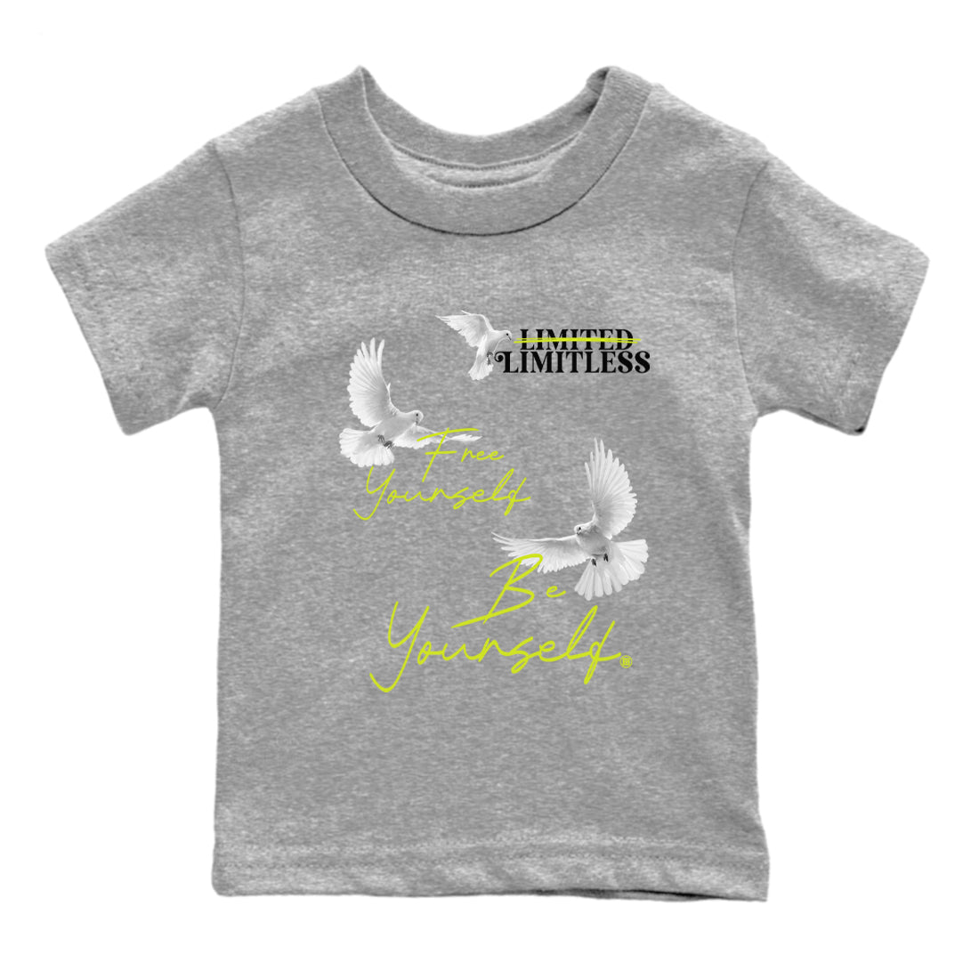 Foams One Black Volt shirts to match jordans Free Yourself Be Yourself sneaker match tees Air Foamposite One Black Volt match shoes to clothes Drip Gear Zone Youth Baby Heather Grey 2 tee