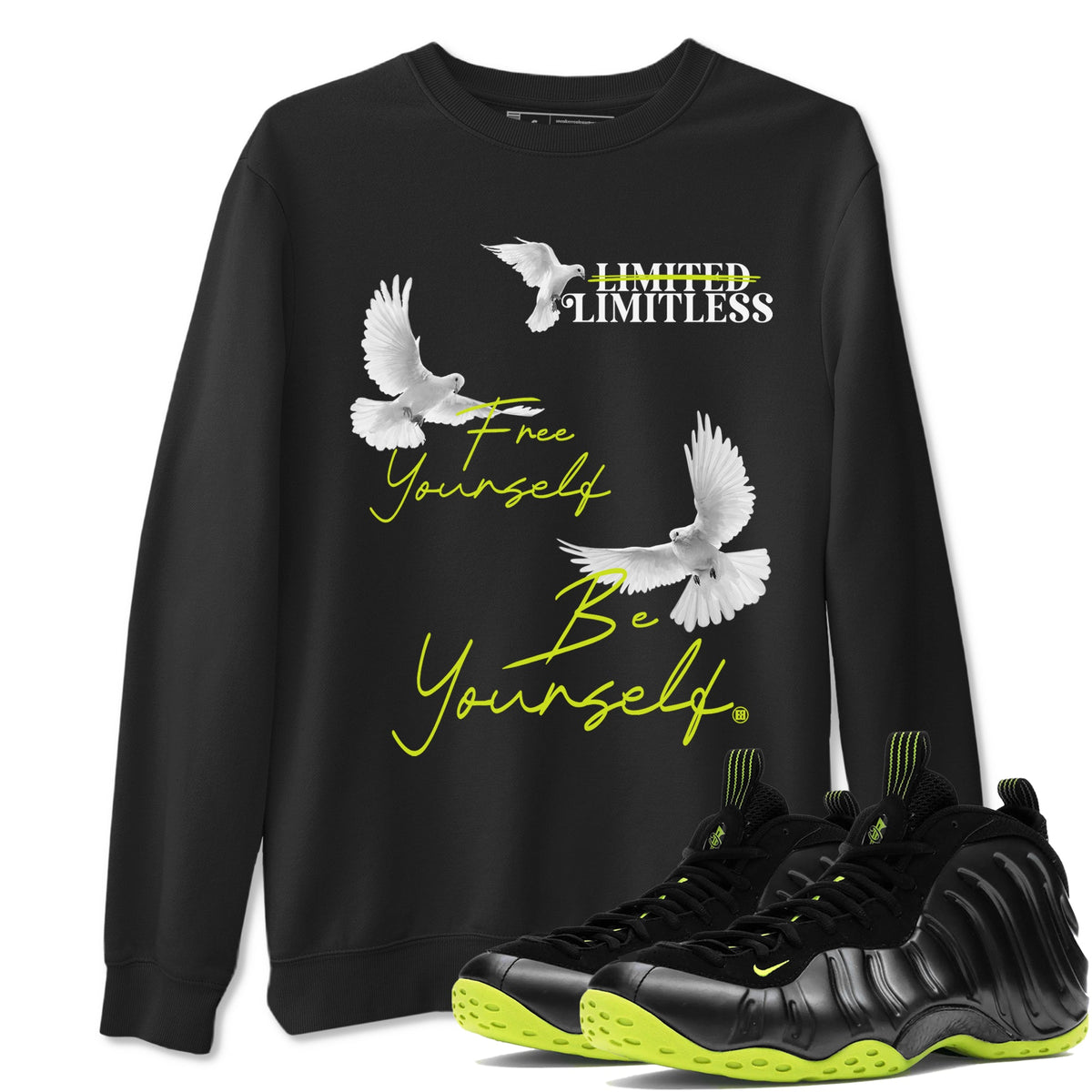 Foams One Black Volt shirts to match jordans Free Yourself Be Yourself sneaker match tees Air Foamposite One Black Volt match shoes to clothes Drip Gear Zone unisex cotton Black 1 shirts
