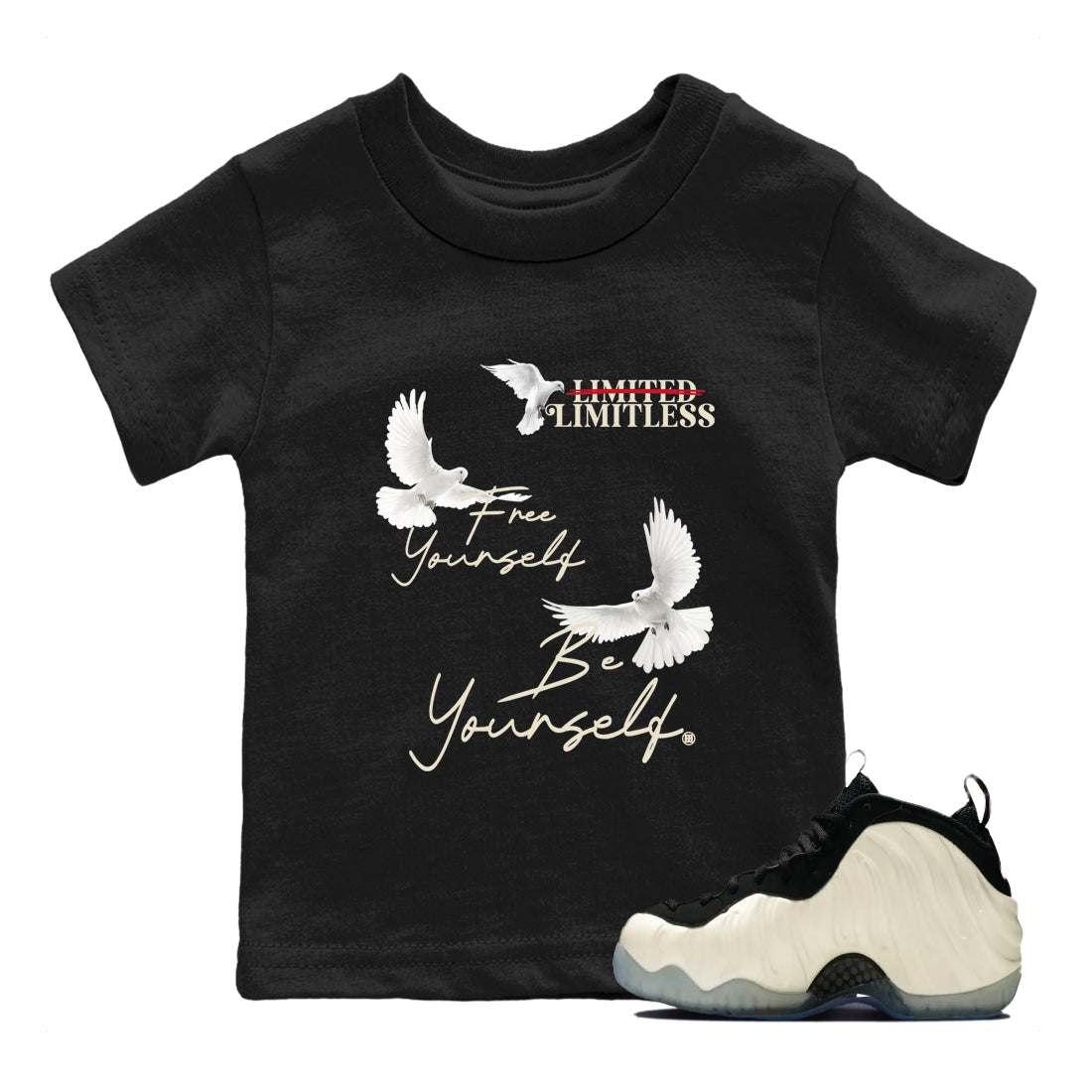 Sneaker Threads  Sneaker Tees To Match Air Foamposite One Pearl  Free Yourself Be Yourself Youth Graphic Tee Black 1. Perfect for Jordan releases 2025 colorways.