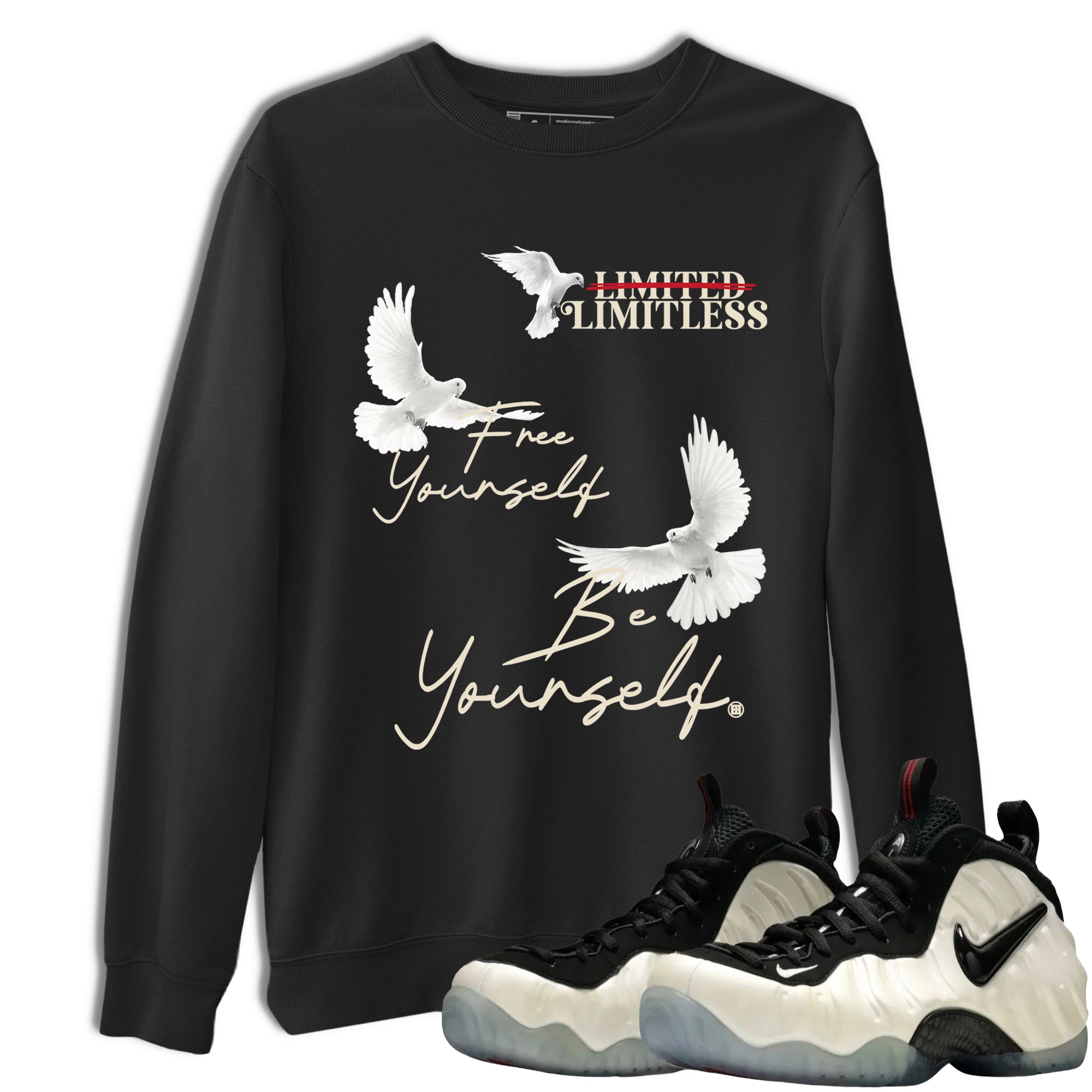 Sneaker Threads  Sneaker Tees To Match Air Foamposite One Pearl  Free Yourself Be Yourself Graphic Tee Black 1. Perfect for Jordan releases 2025 colorways.
