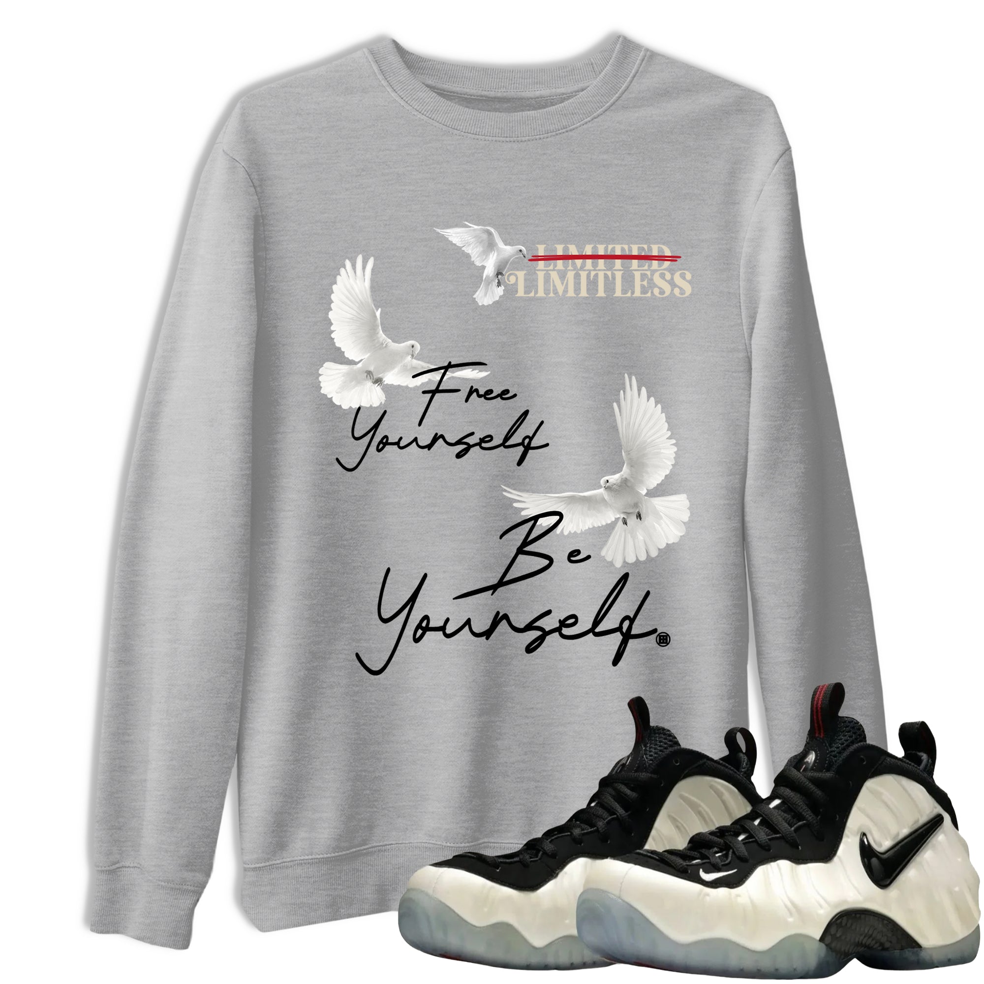Sneaker Threads  Sneaker Tees To Match Air Foamposite One Pearl  Free Yourself Be Yourself Graphic Tee Heather Grey 1. Perfect for Jordan releases 2025 colorways.