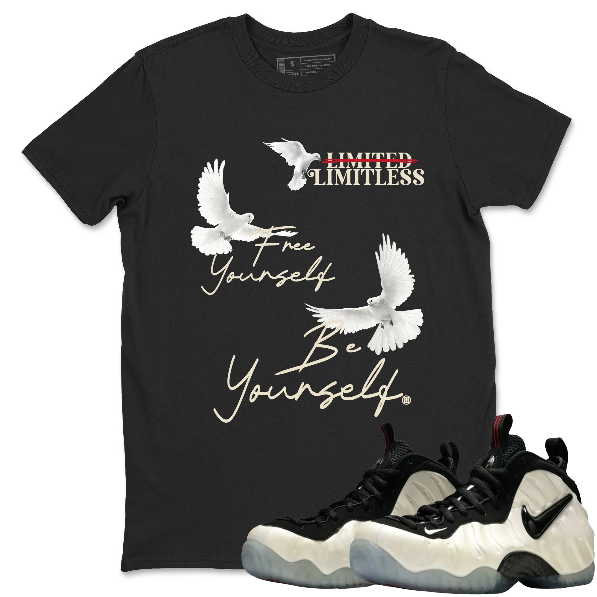 Sneaker Threads  Sneaker Tees To Match Air Foamposite One Pearl  Free Yourself Be Yourself Graphic Tee Black 1. Perfect for Jordan releases 2025 colorways.