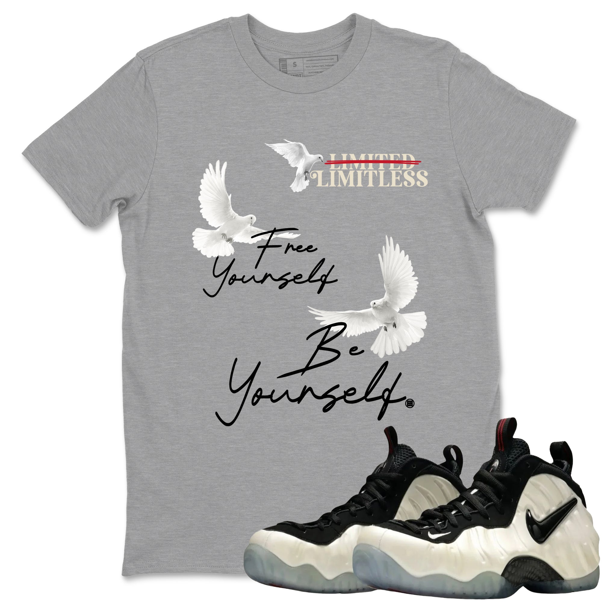 Sneaker Threads  Sneaker Tees To Match Air Foamposite One Pearl  Free Yourself Be Yourself Graphic Tee Heather Grey 1. Perfect for Jordan releases 2025 colorways.