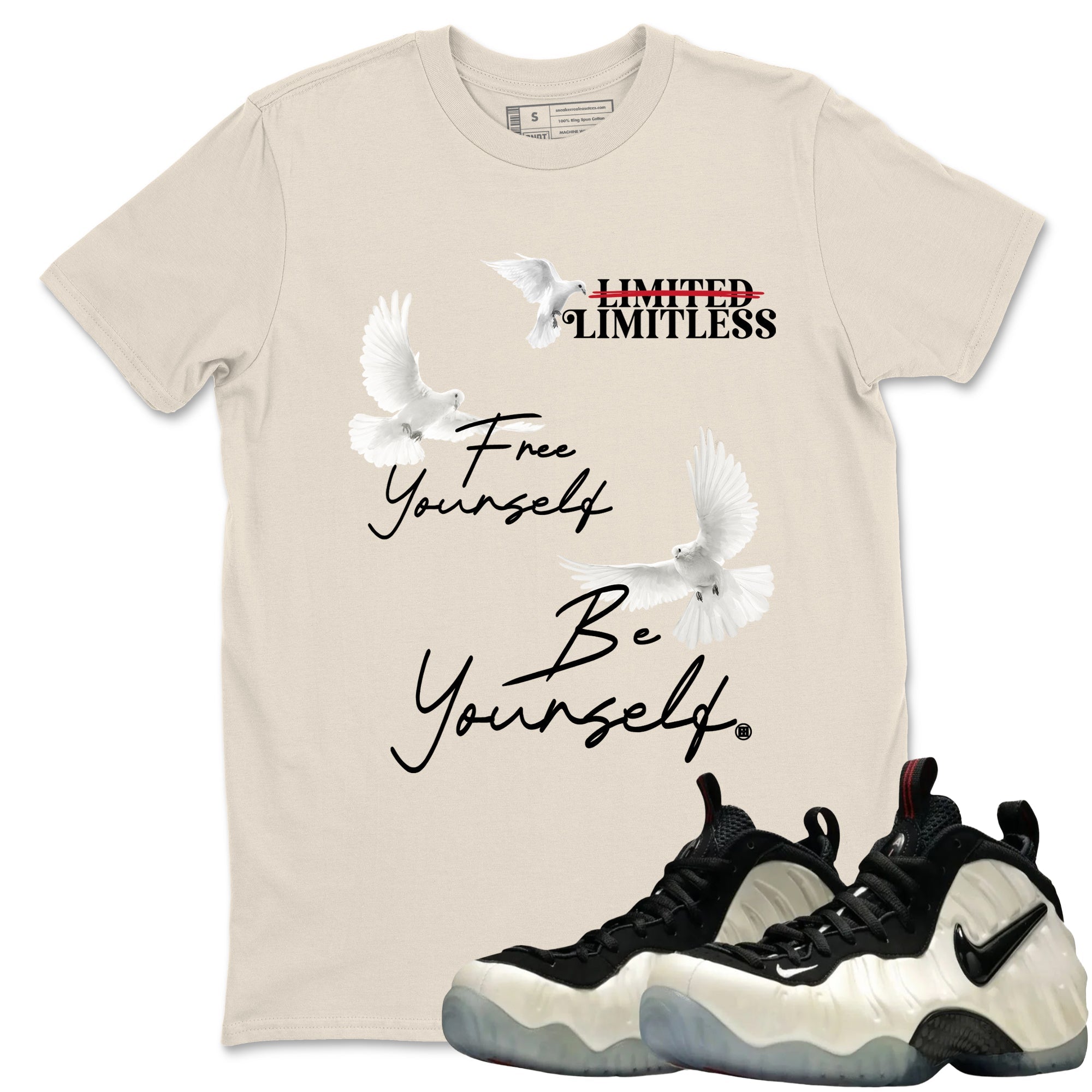 Sneaker Threads  Sneaker Tees To Match Air Foamposite One Pearl  Free Yourself Be Yourself Graphic Tee Natural 1. Perfect for Jordan releases 2025 colorways.