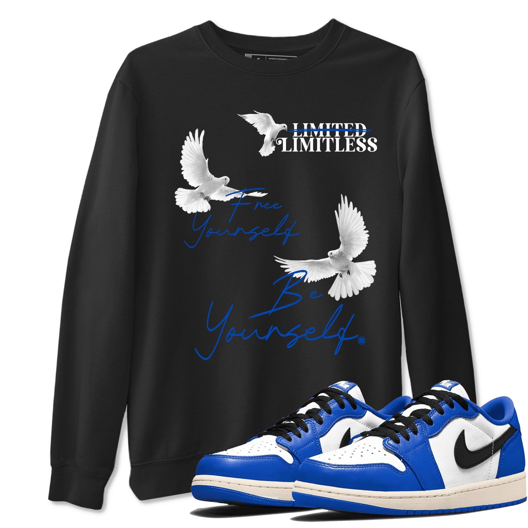1s Game Royal shirts to match jordans Free Yourself Be Yourself sneaker match tees Air Jordan 1 Game Royal match shoes to clothes Drip Gear Zone unisex cotton Black 1 shirts