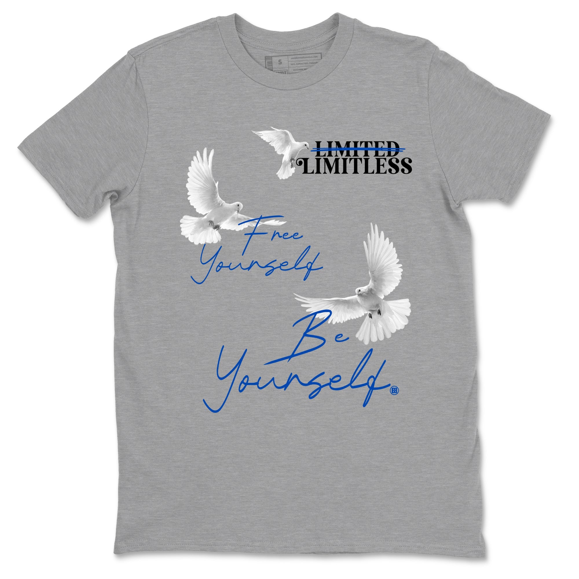 1s Game Royal shirts to match jordans Free Yourself Be Yourself sneaker match tees Air Jordan 1 Game Royal match shoes to clothes Drip Gear Zone unisex cotton Heather Grey 2 shirts