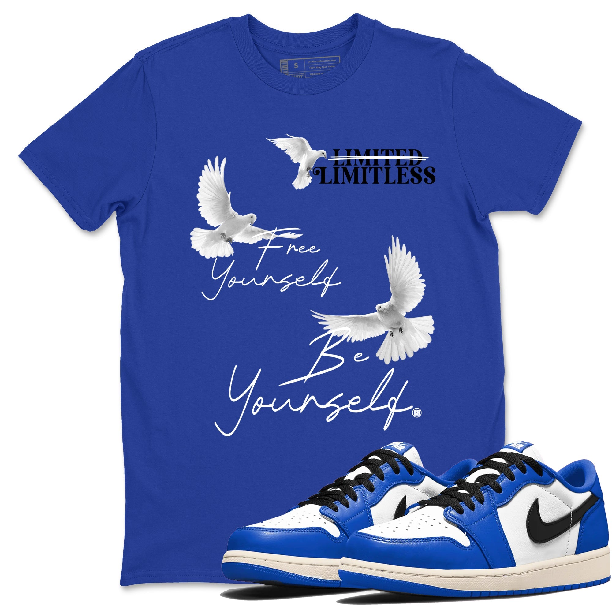 1s Game Royal shirts to match jordans Free Yourself Be Yourself sneaker match tees Air Jordan 1 Game Royal match shoes to clothes Drip Gear Zone unisex cotton Royal Blue 1 shirts