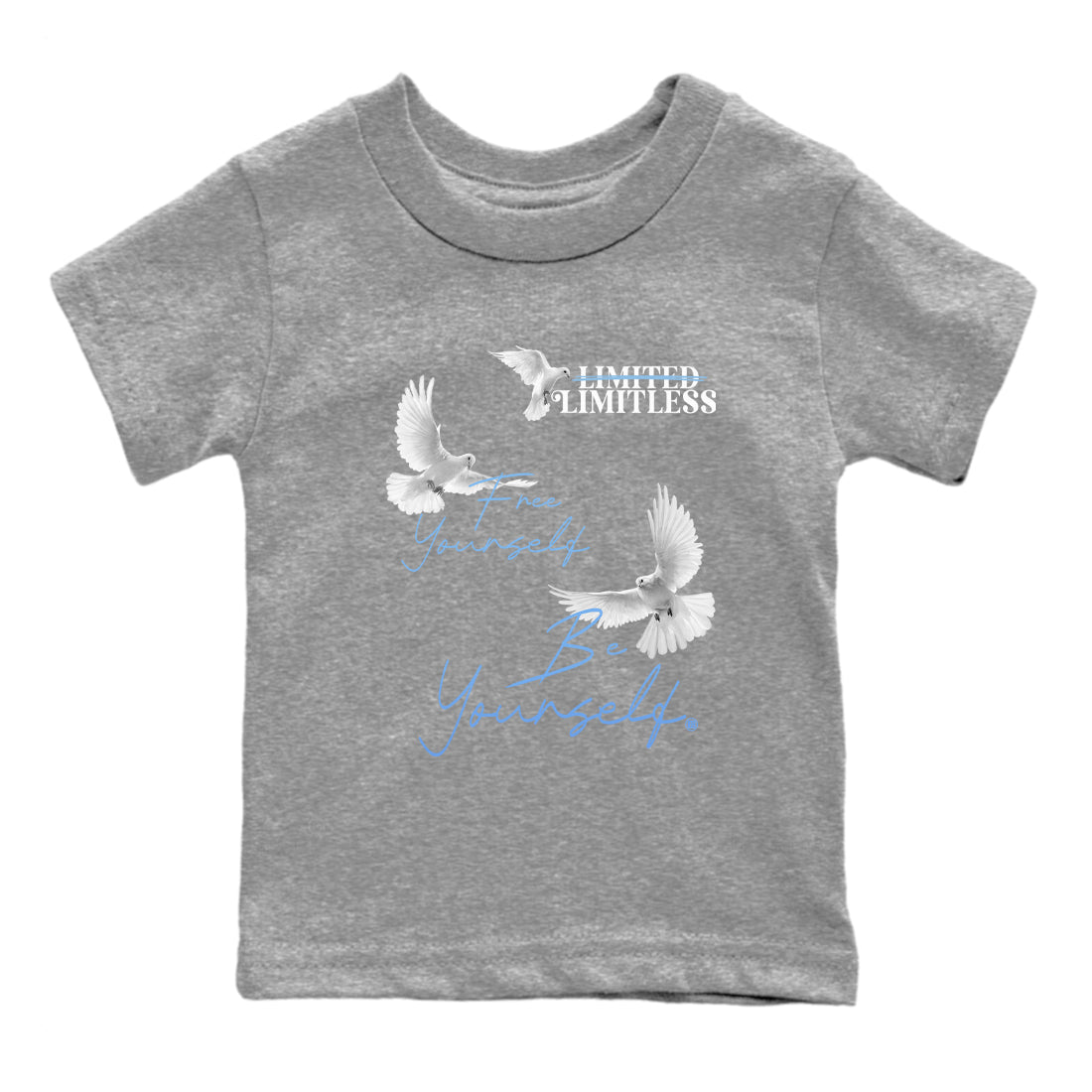 11s Legend Blue shirts to match jordans Free Yourself Be Yourself sneaker match tees Air Jordan 11 Legend Blue match shoes to clothes Drip Gear Zone Youth Baby Heather Grey 2 tee