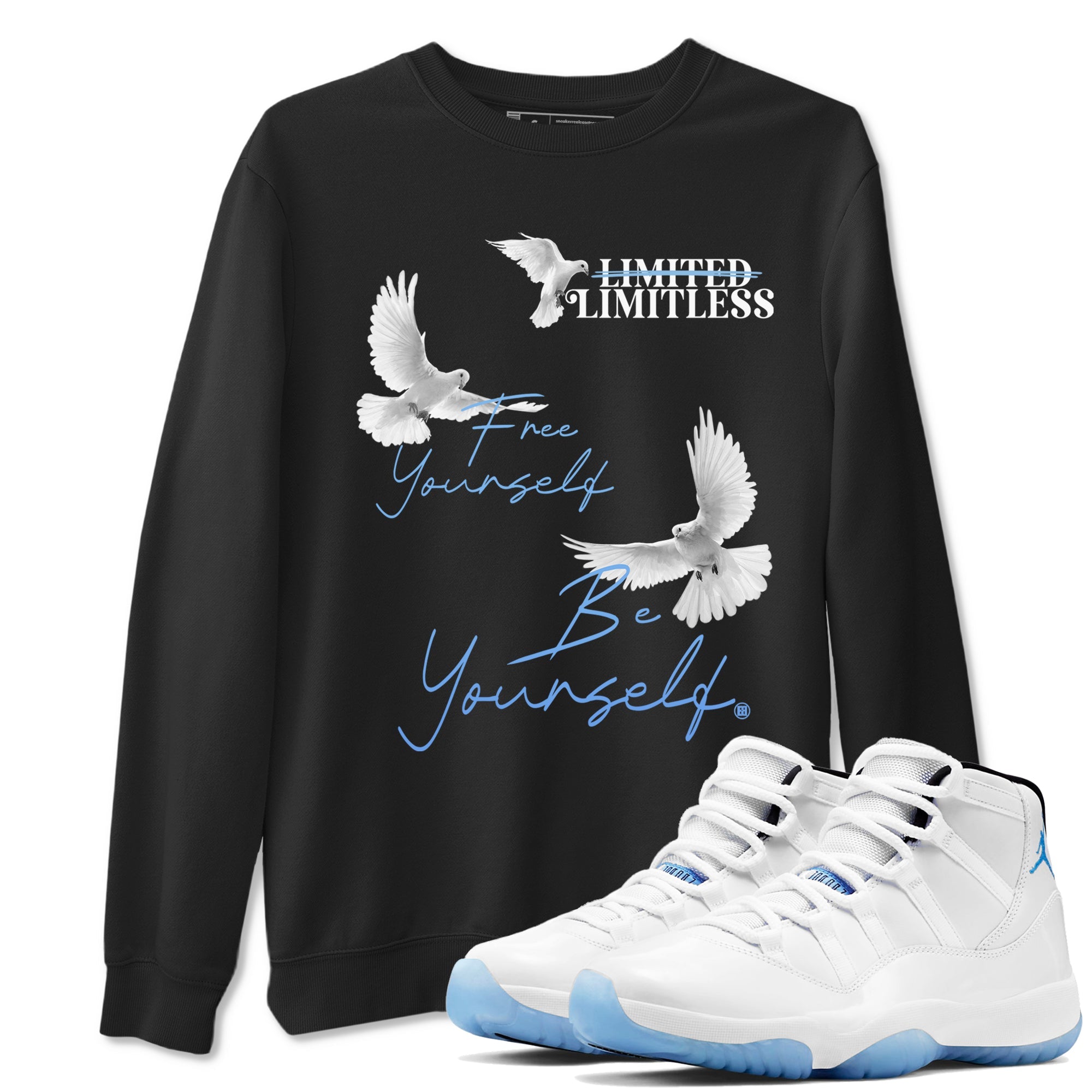 11s Legend Blue shirts to match jordans Free Yourself Be Yourself sneaker match tees Air Jordan 11 Legend Blue match shoes to clothes Drip Gear Zone unisex cotton Black 1 shirts