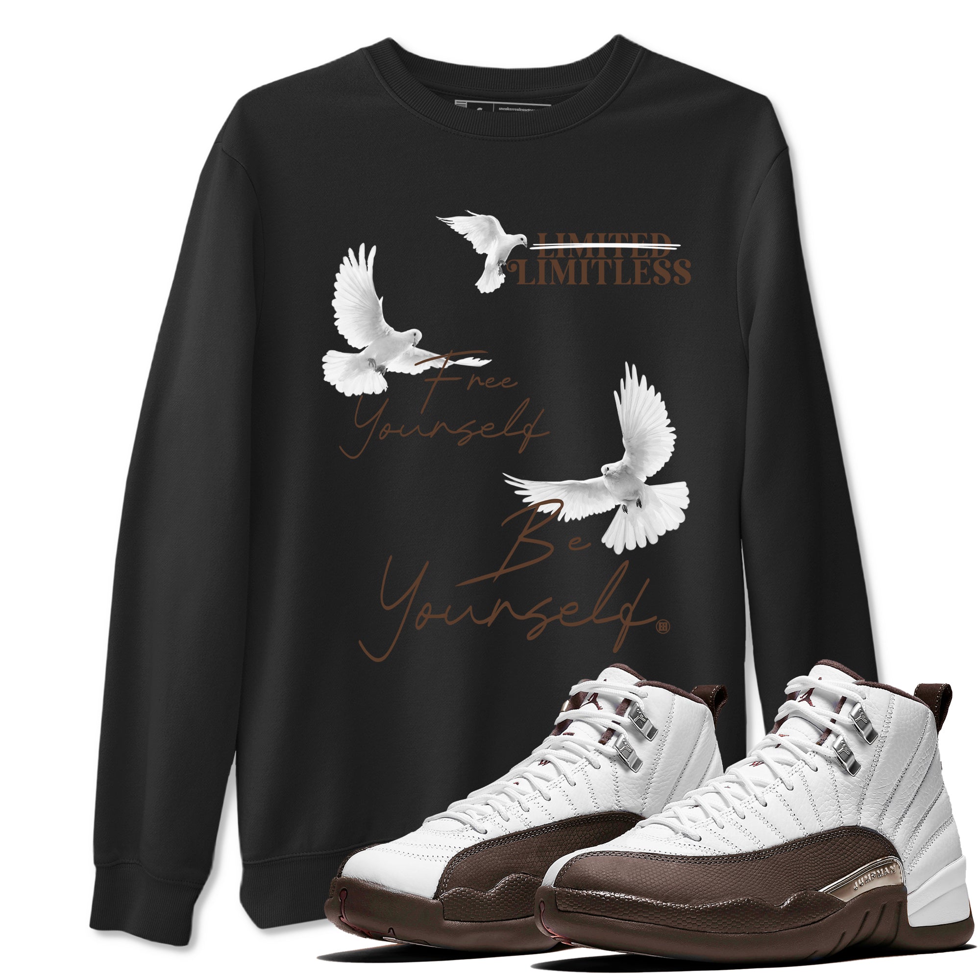12s Baroque Brown shirts to match jordans Free Yourself Be Yourself sneaker match tees Air Jordan 12 Baroque Brown match shoes to clothes Drip Gear Zone unisex cotton Black 1 shirts