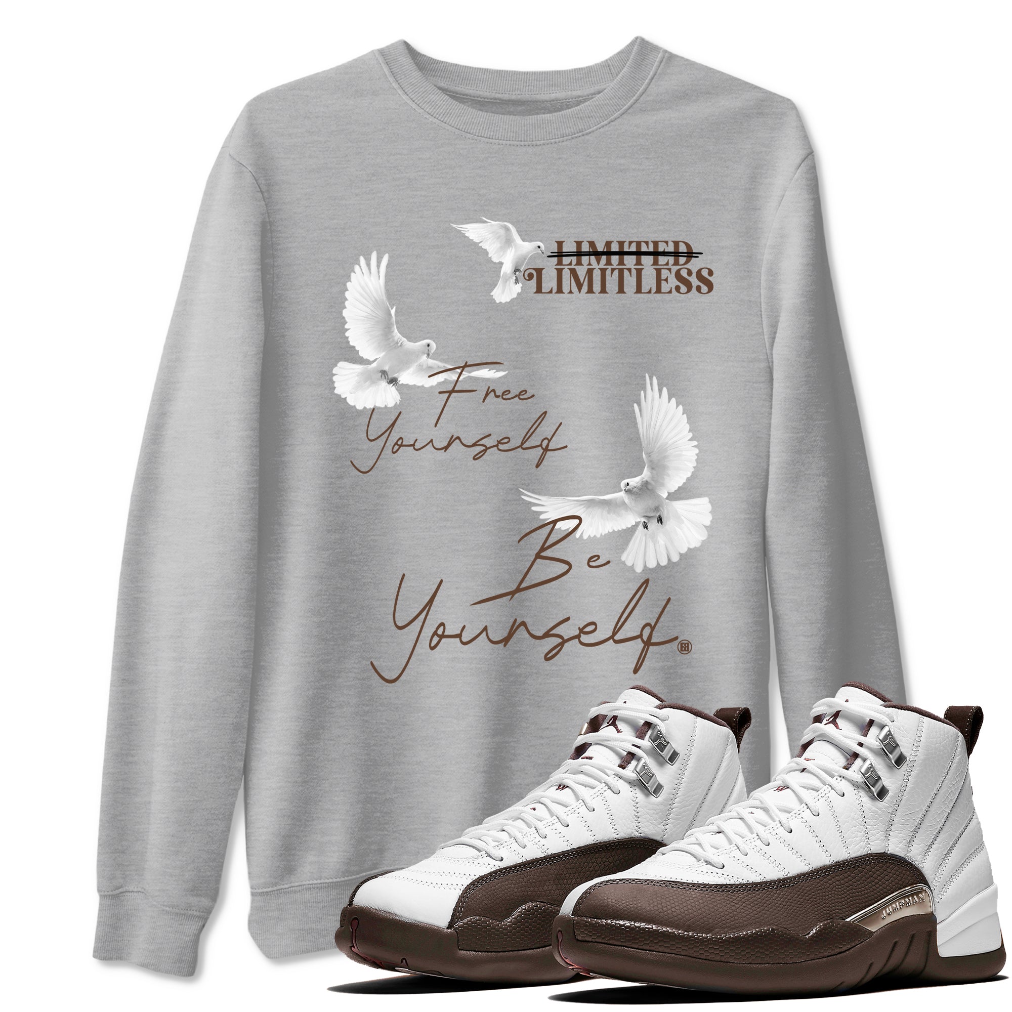 12s Baroque Brown shirts to match jordans Free Yourself Be Yourself sneaker match tees Air Jordan 12 Baroque Brown match shoes to clothes Drip Gear Zone unisex cotton Heather Grey 1 shirts