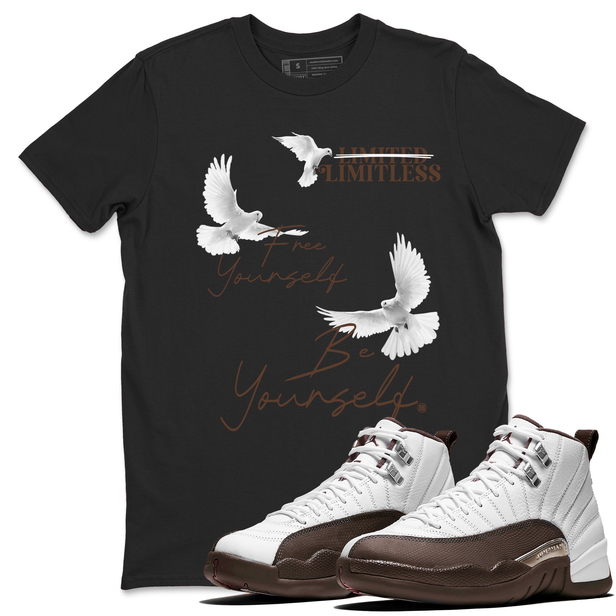 12s Baroque Brown shirts to match jordans Free Yourself Be Yourself sneaker match tees Air Jordan 12 Baroque Brown match shoes to clothes Drip Gear Zone unisex cotton Black 1 shirts