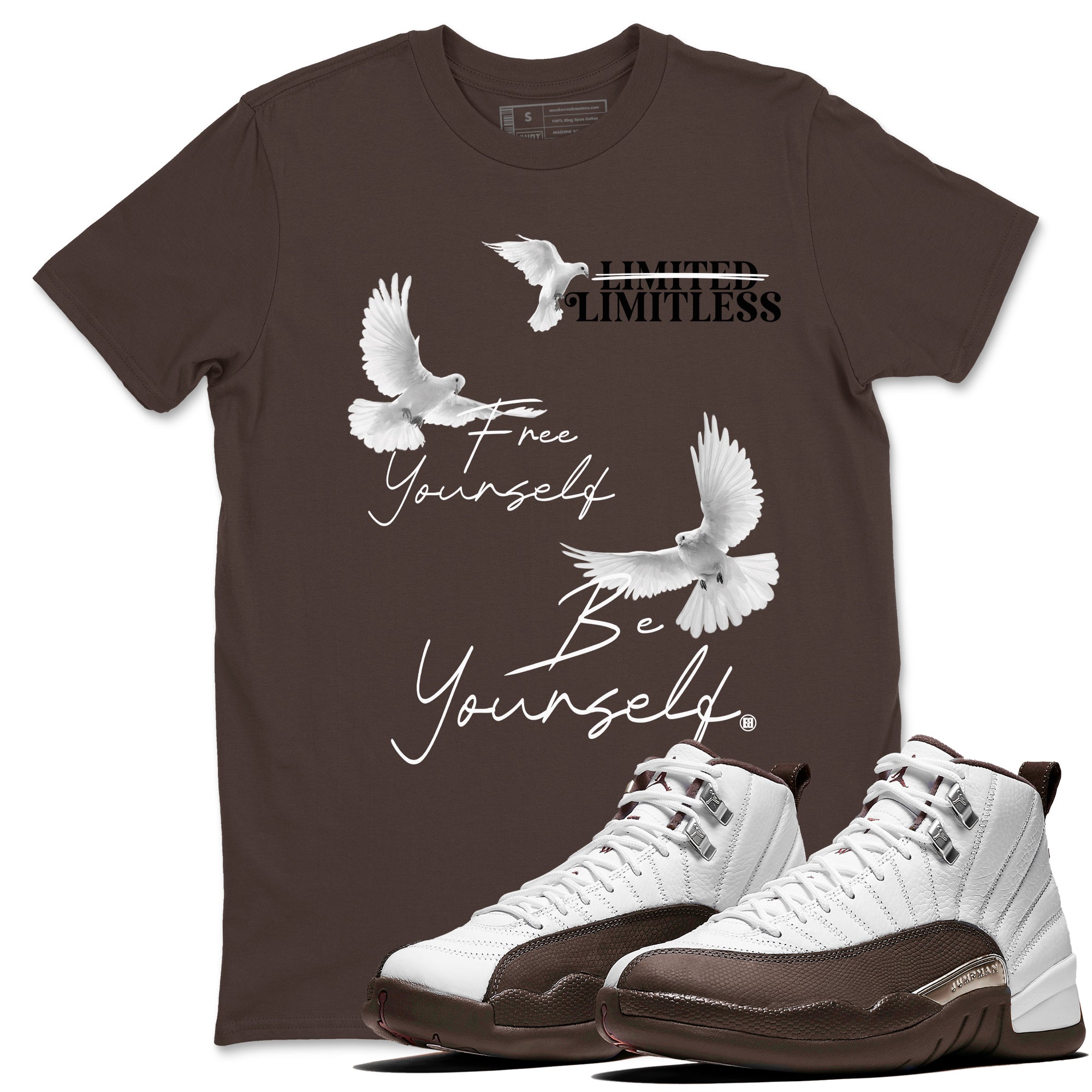 12s Baroque Brown shirts to match jordans Free Yourself Be Yourself sneaker match tees Air Jordan 12 Baroque Brown match shoes to clothes Drip Gear Zone unisex cotton Dark Chocolate 1 shirts