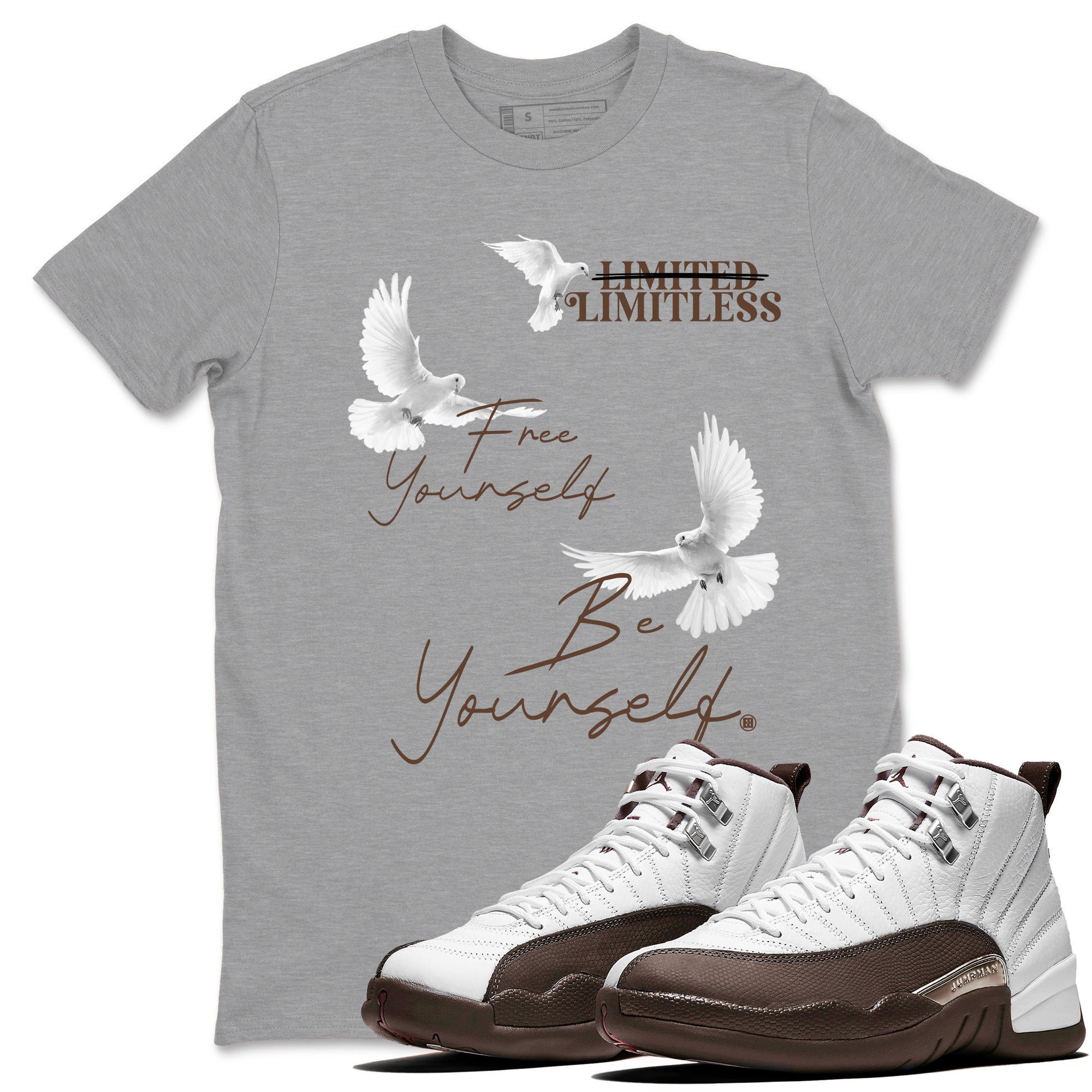 12s Baroque Brown shirts to match jordans Free Yourself Be Yourself sneaker match tees Air Jordan 12 Baroque Brown match shoes to clothes Drip Gear Zone unisex cotton Heather Grey 1 shirts