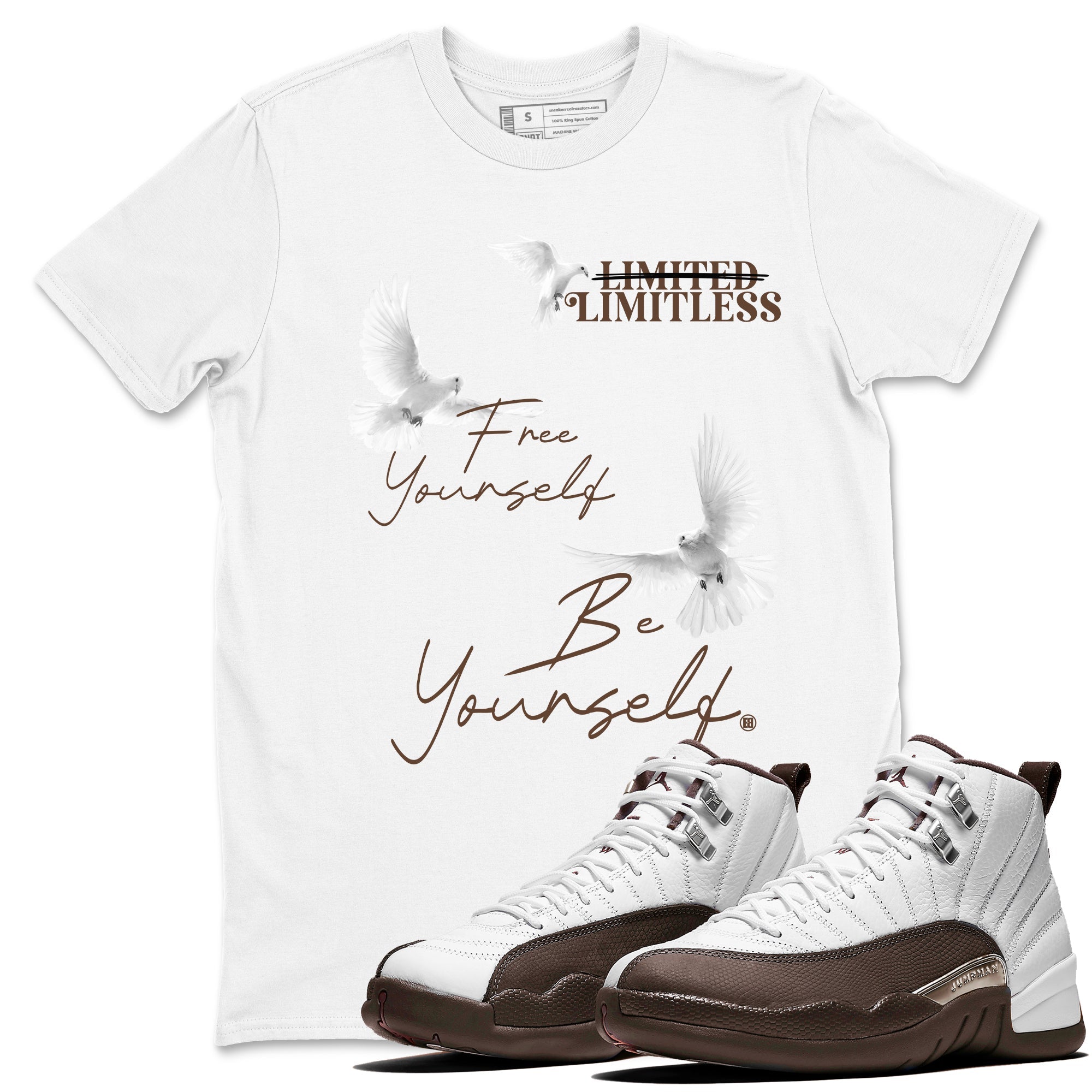 12s Baroque Brown shirts to match jordans Free Yourself Be Yourself sneaker match tees Air Jordan 12 Baroque Brown match shoes to clothes Drip Gear Zone unisex cotton White 1 shirts
