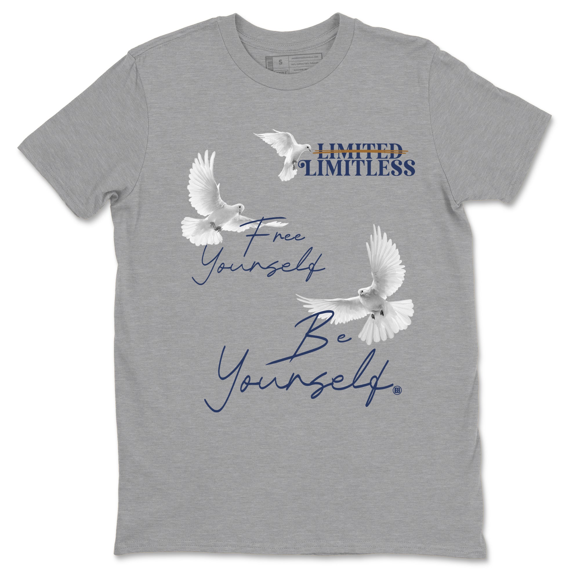 13s Midnight Navy shirts to match jordans Free Yourself Be Yourself sneaker match tees Air Jordan 13 Midnight Navy match shoes to clothes Drip Gear Zone unisex cotton Heather Grey 2 shirts